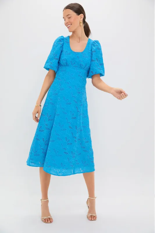 Azure Eyelet Ainsley Midi Dress made by Hyacinth House