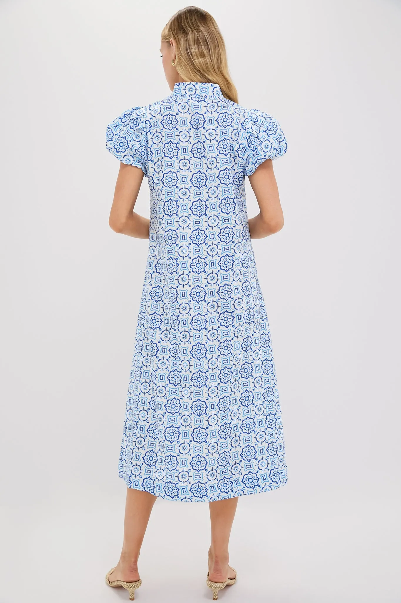 Blue Medallion Puff Sleeve Button Midi Dress sold by Tuckernuck product image thumbnail 4
