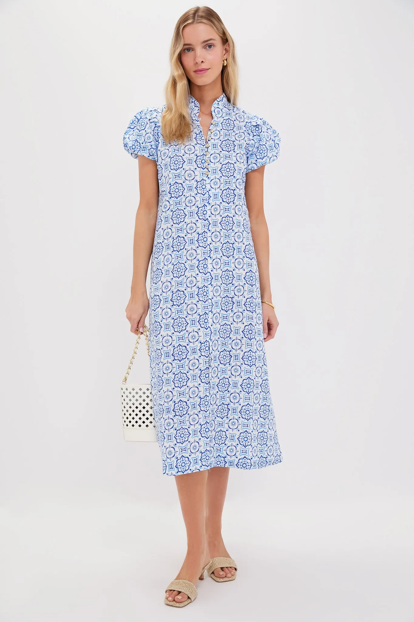 Blue Medallion Puff Sleeve Button Midi Dress sold by Tuckernuck product image thumbnail 2