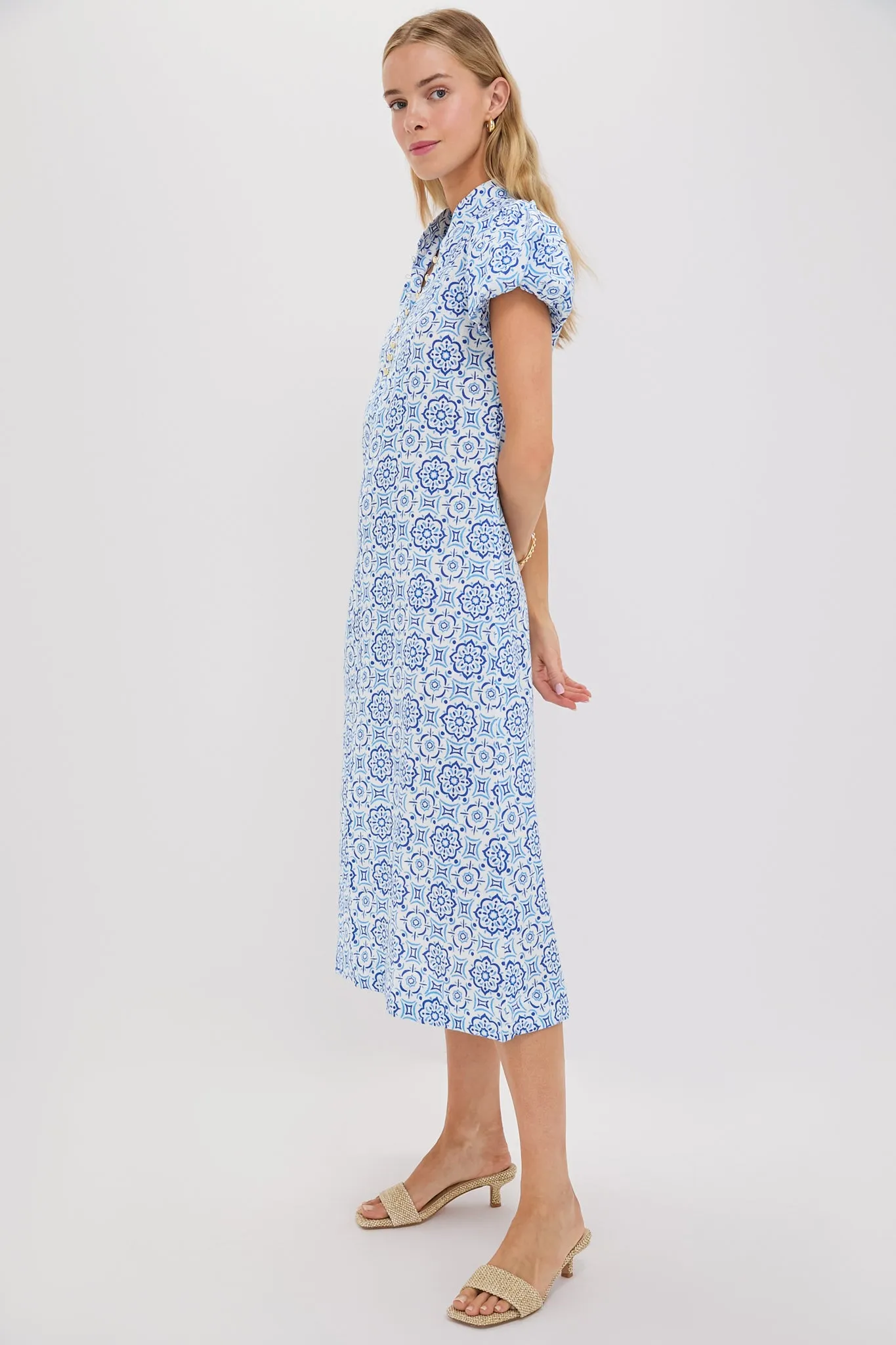 Blue Medallion Puff Sleeve Button Midi Dress sold by Tuckernuck product image thumbnail 3