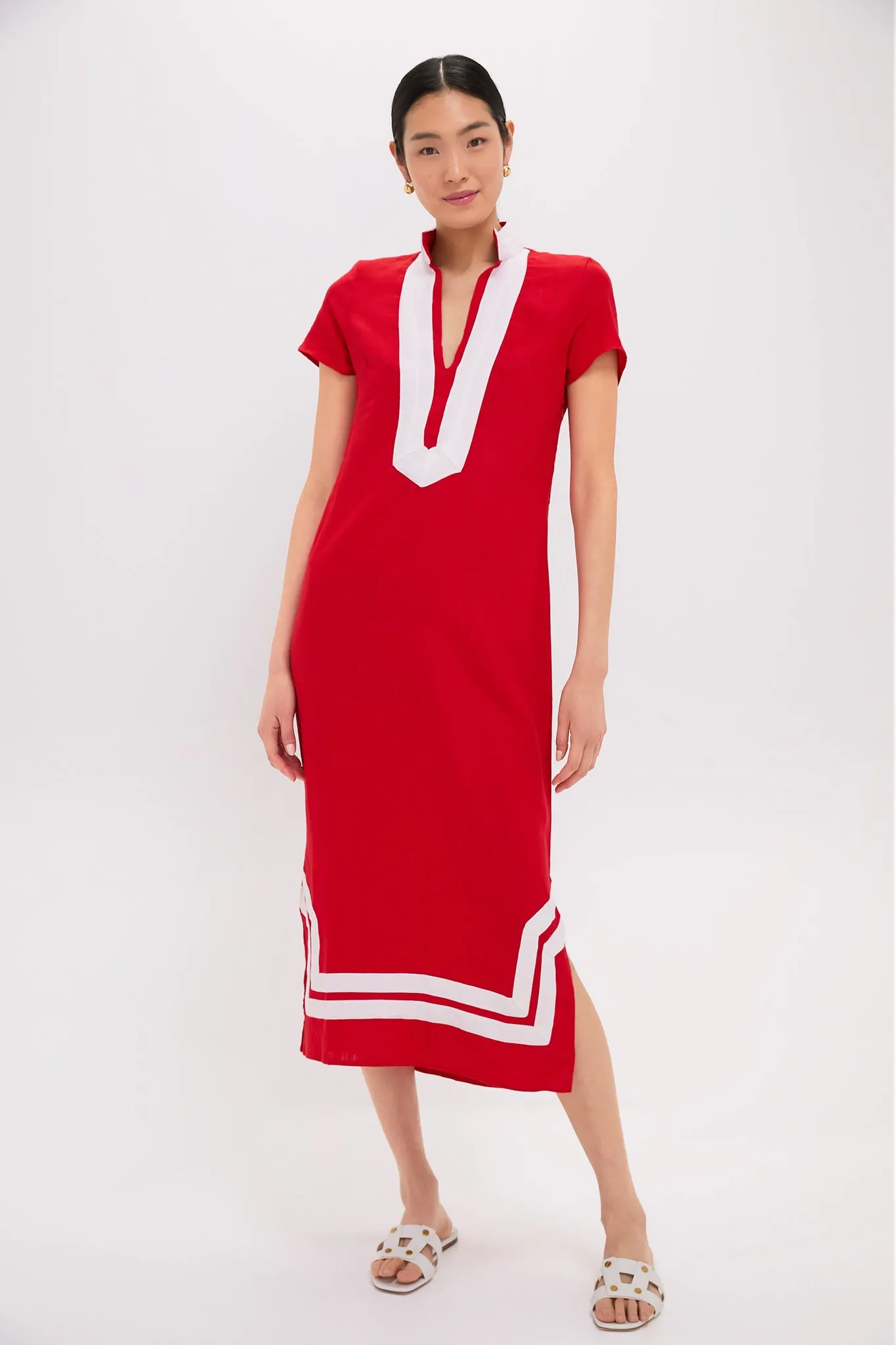 Exclusive Red and White Short Sleeve Classic Maxi Tunic sold by Tuckernuck