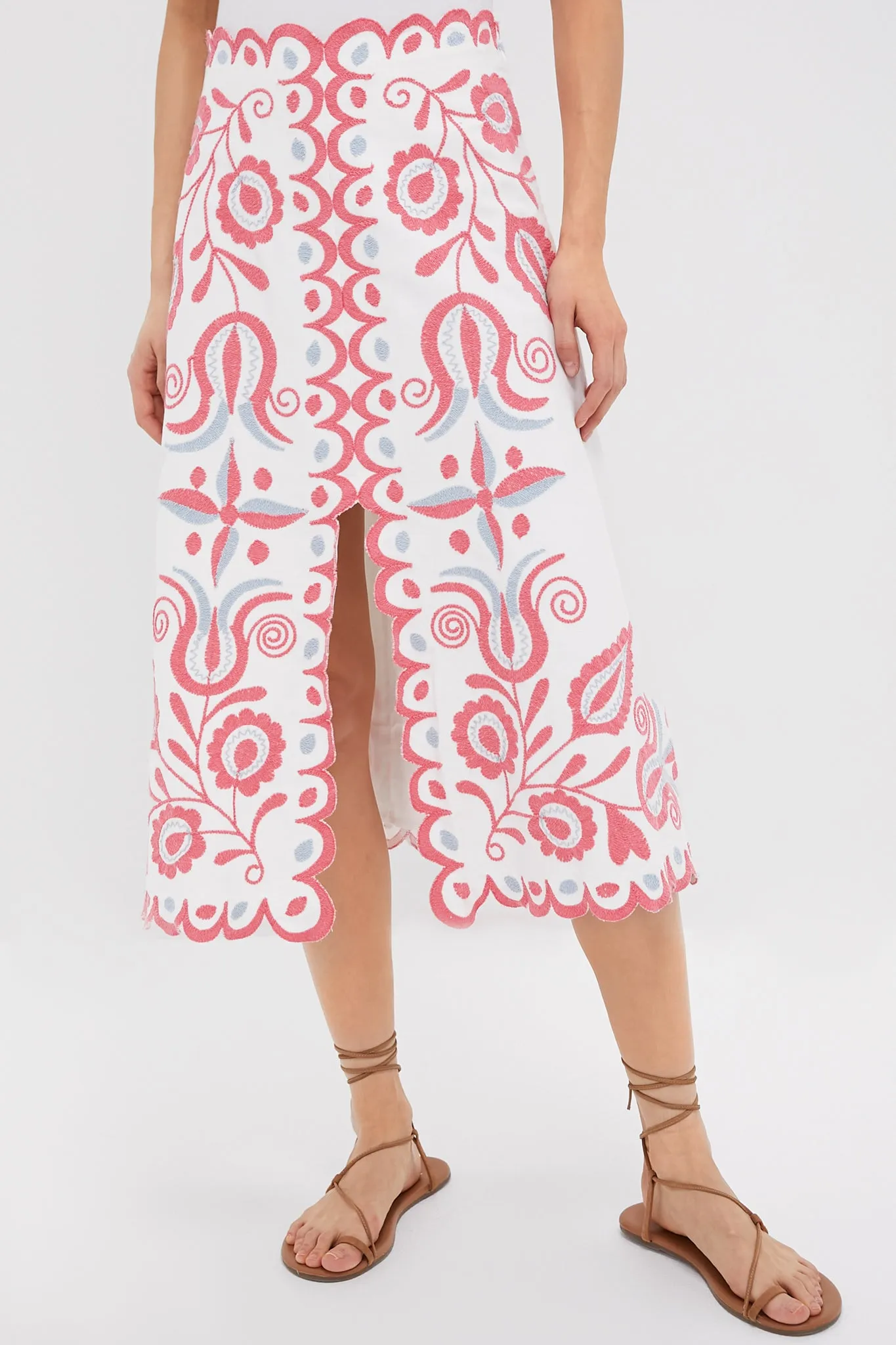 Multi Eevi Embroidered Twill Midi Skirt sold by Tuckernuck