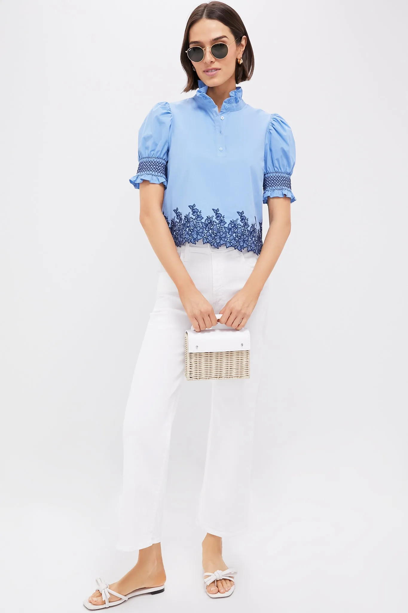 Cornflower Blue & Navy Embroidery Eliza Blouse sold by Tuckernuck product image thumbnail 2