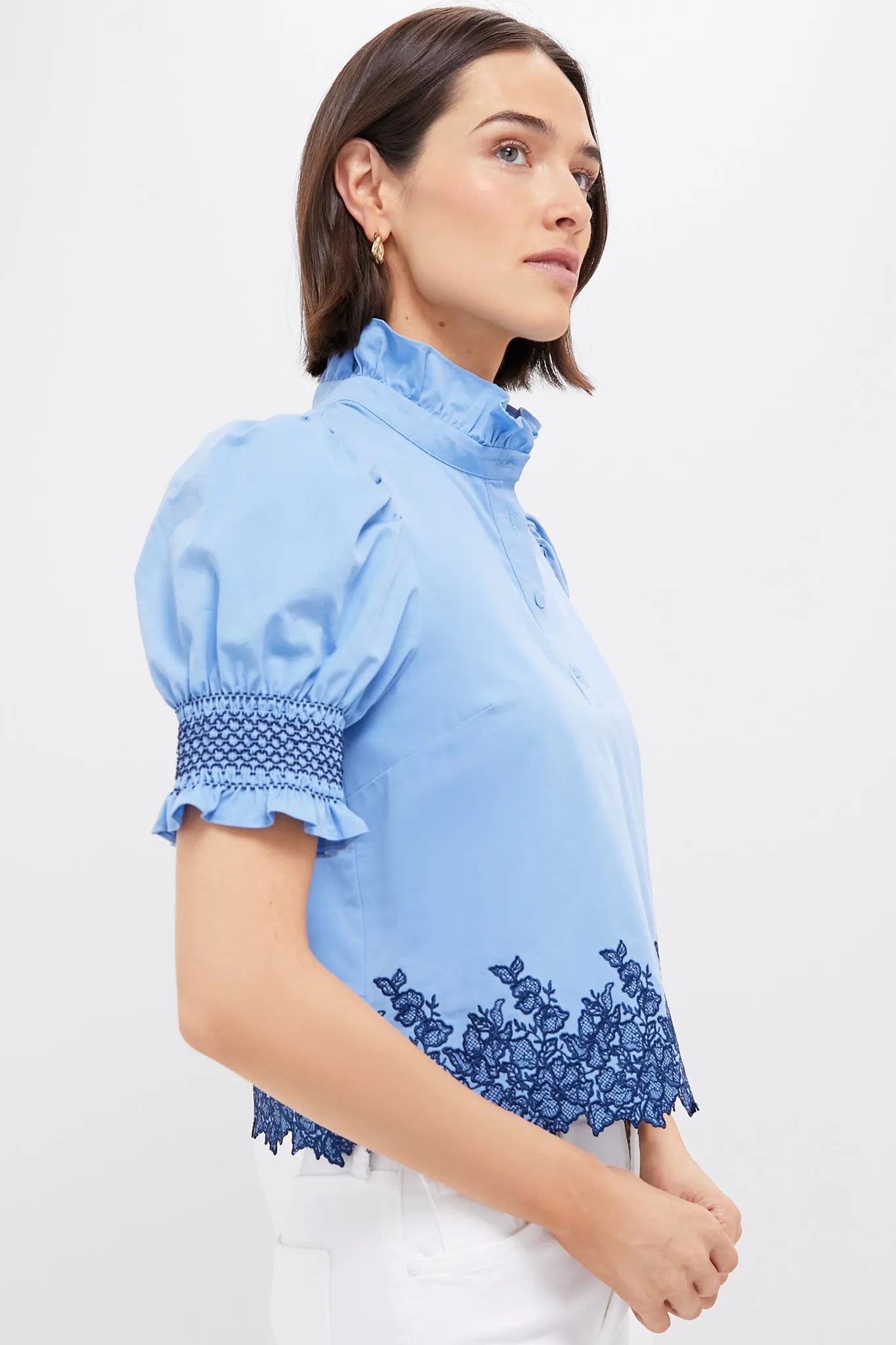 Cornflower Blue & Navy Embroidery Eliza Blouse sold by Tuckernuck product image thumbnail 3