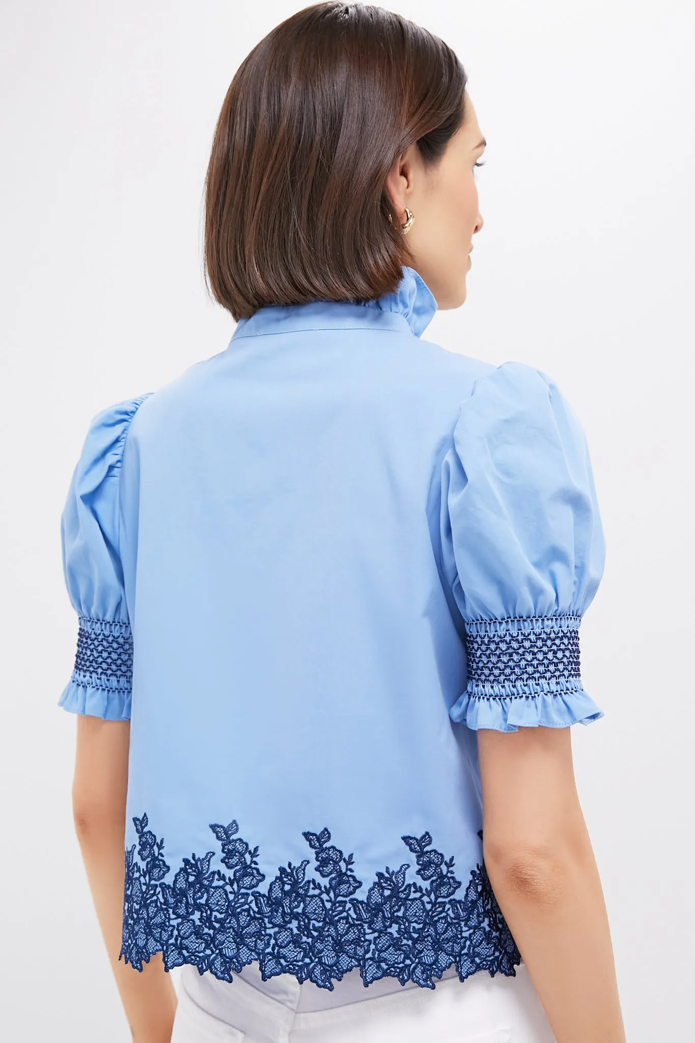 Cornflower Blue & Navy Embroidery Eliza Blouse sold by Tuckernuck product image thumbnail 4