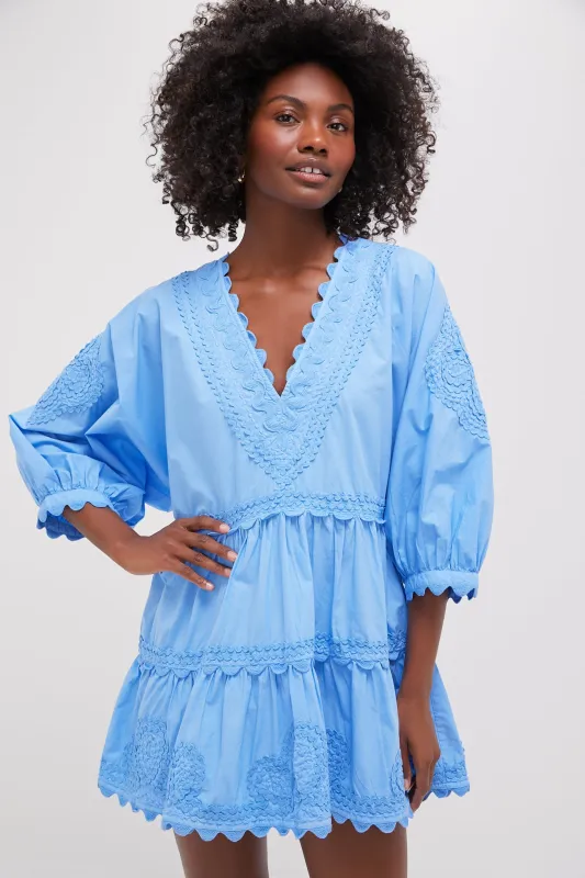 Exclusive Periwinkle Poplin V-Neck Tiered Mini Dress sold by Tuckernuck