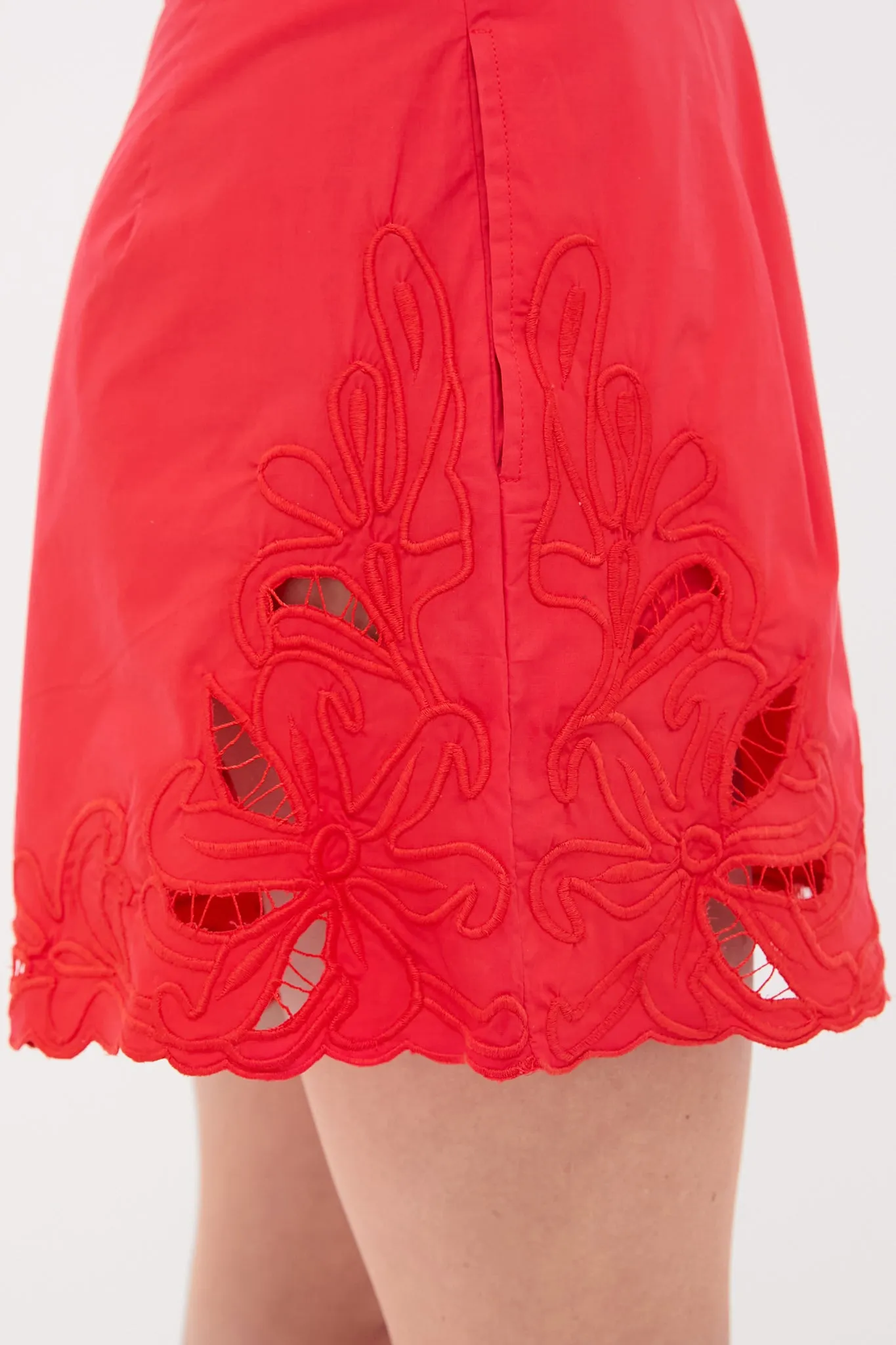 Red Poplin Wide Hem Shorts with Cut-Out Embroidery sold by Tuckernuck product image thumbnail 5