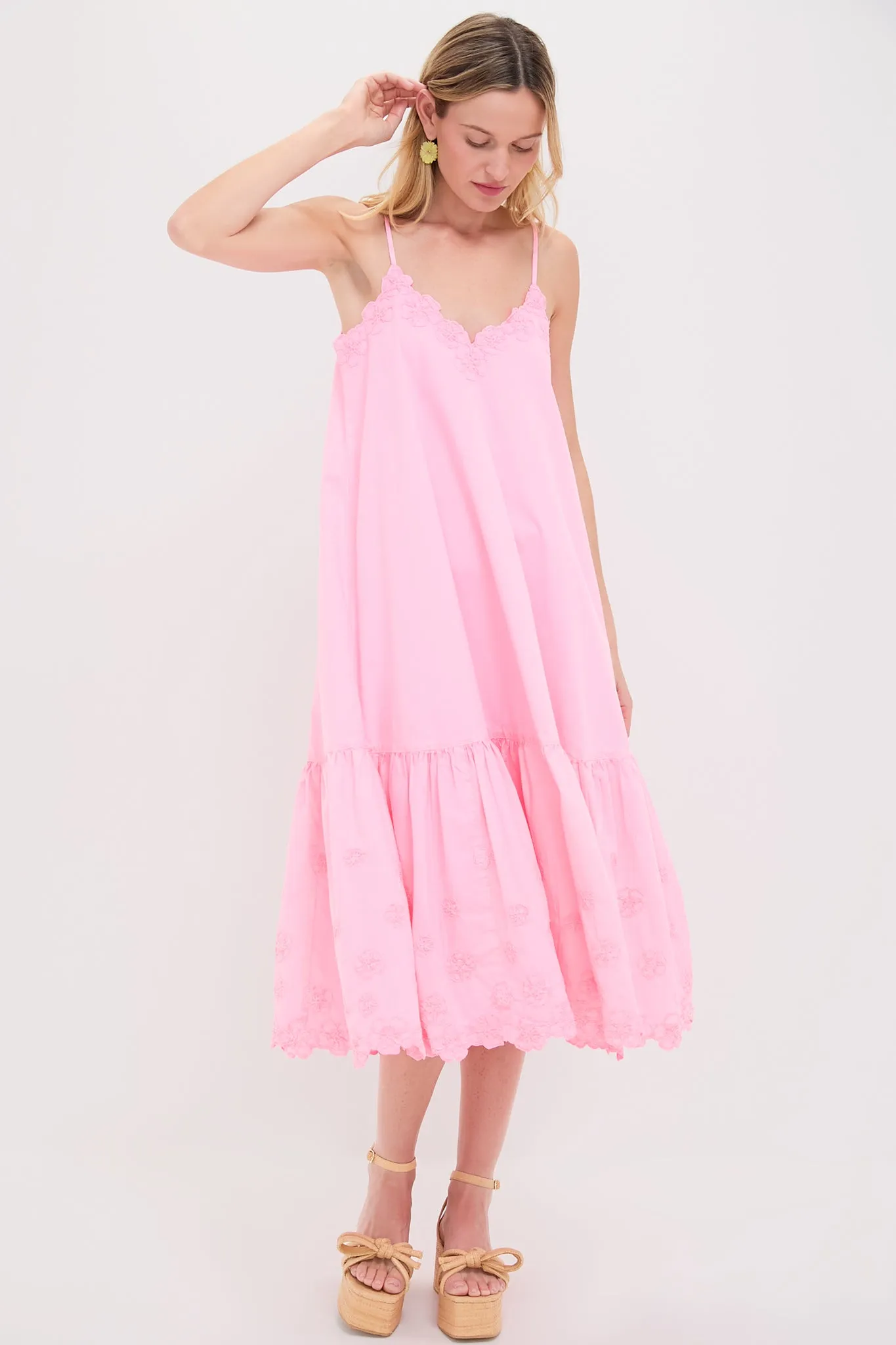 Pink Grapefruit Poplin V-Neck Midi Dress sold by Tuckernuck