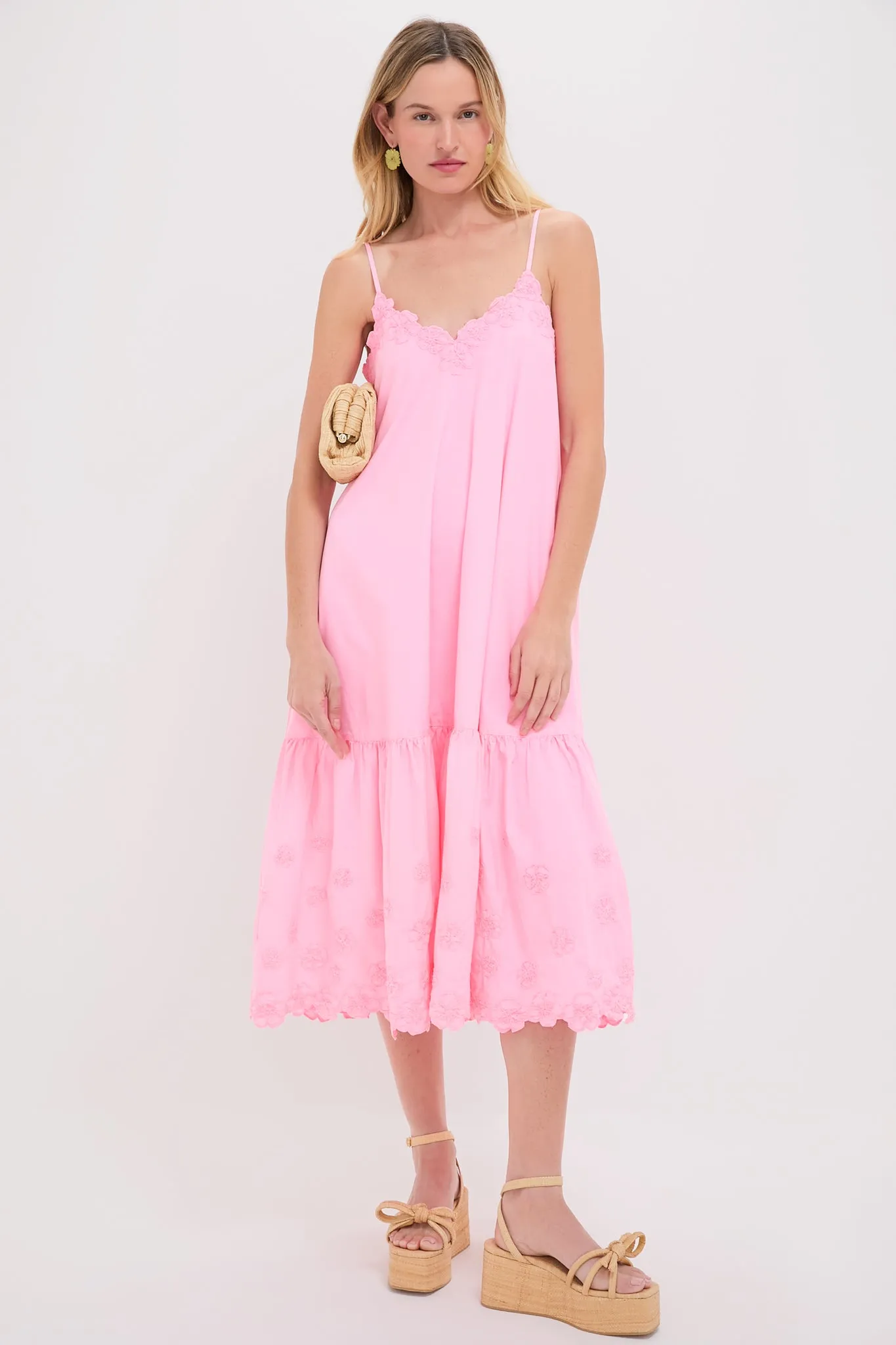 Pink Grapefruit Poplin V-Neck Midi Dress sold by Tuckernuck product image thumbnail 2