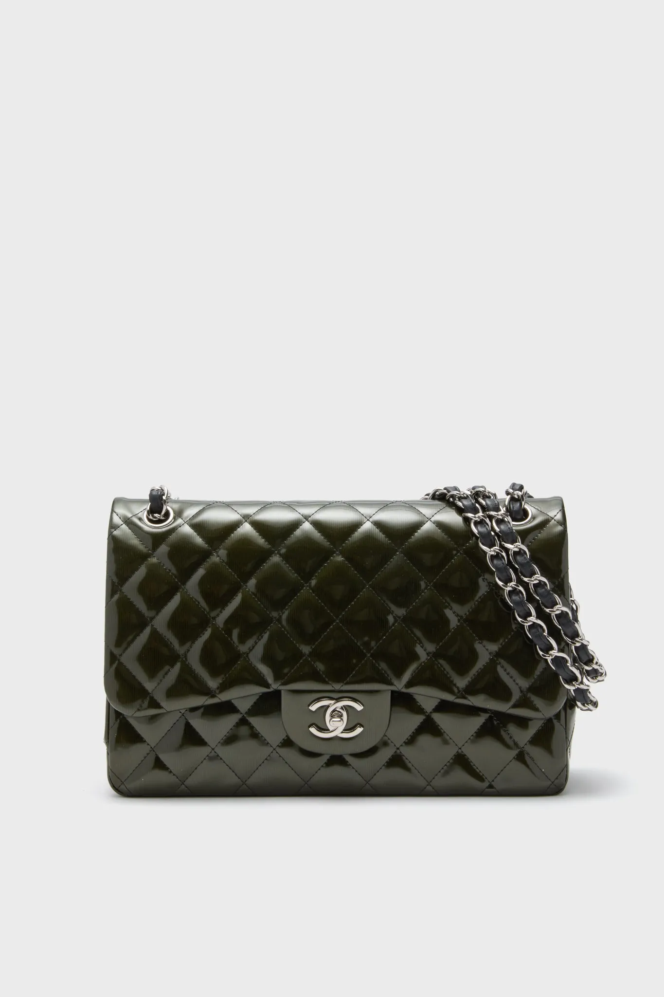 CHANEL Olive Patent Leather Matelasse Coco Mark Shoulder Bag sold by Tuckernuck