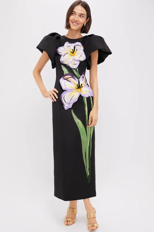 Ebony Iris Print Lucinda Maxi Dress made by LEO LIN