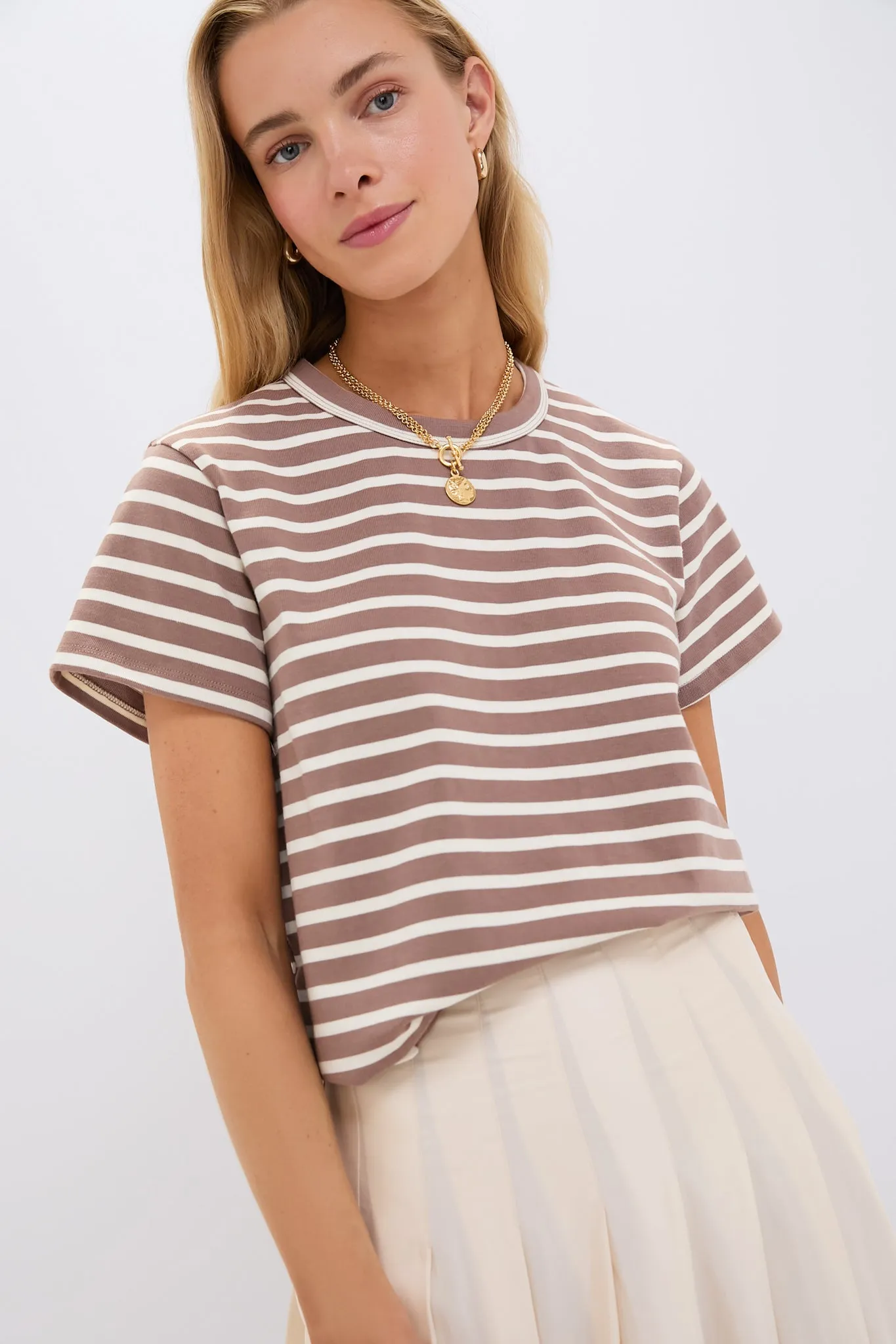 Mocha Stripe Parker Classic Tee sold by Tuckernuck
