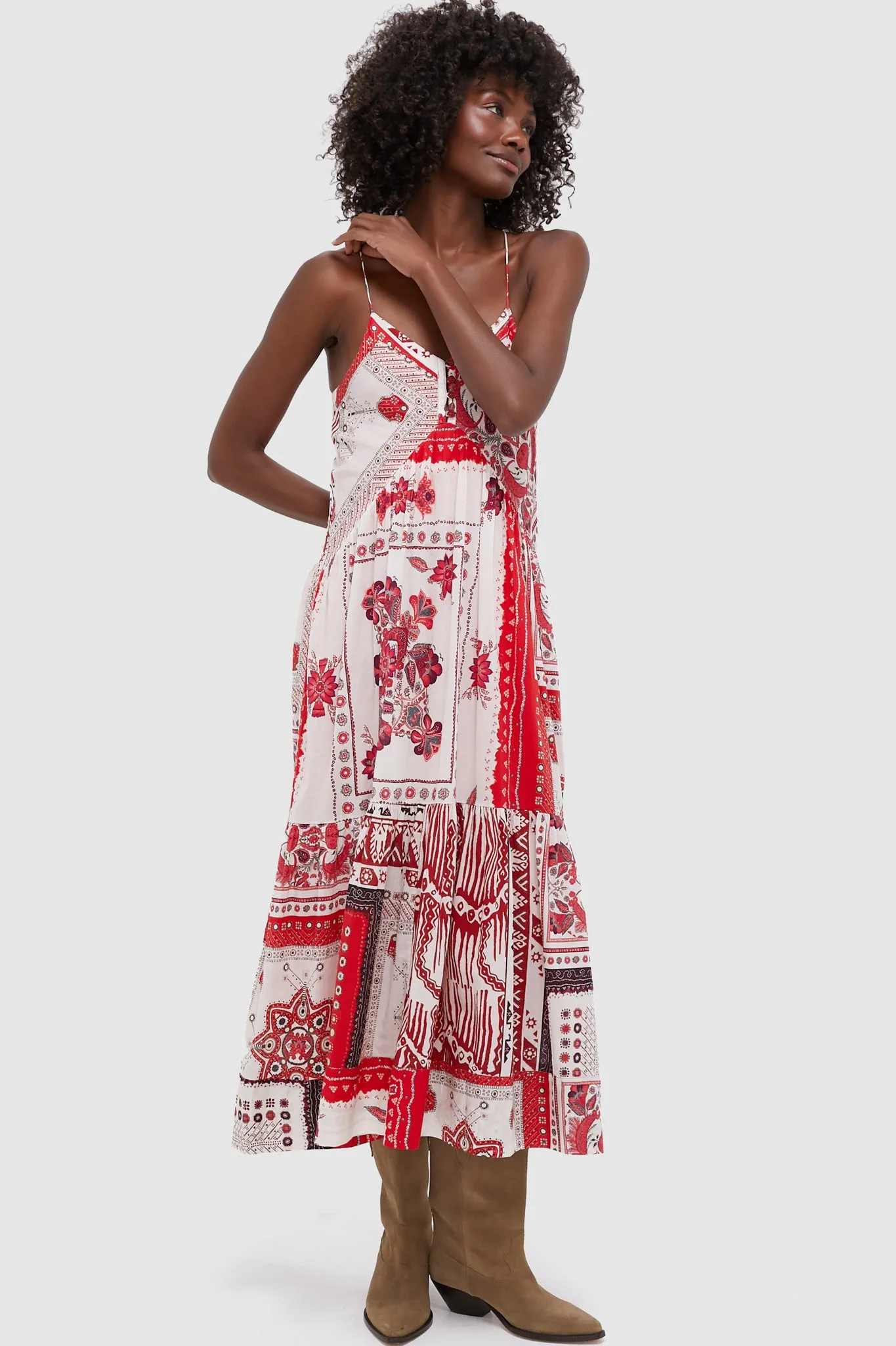 Red and Ecru Sabba Dress sold by Tuckernuck