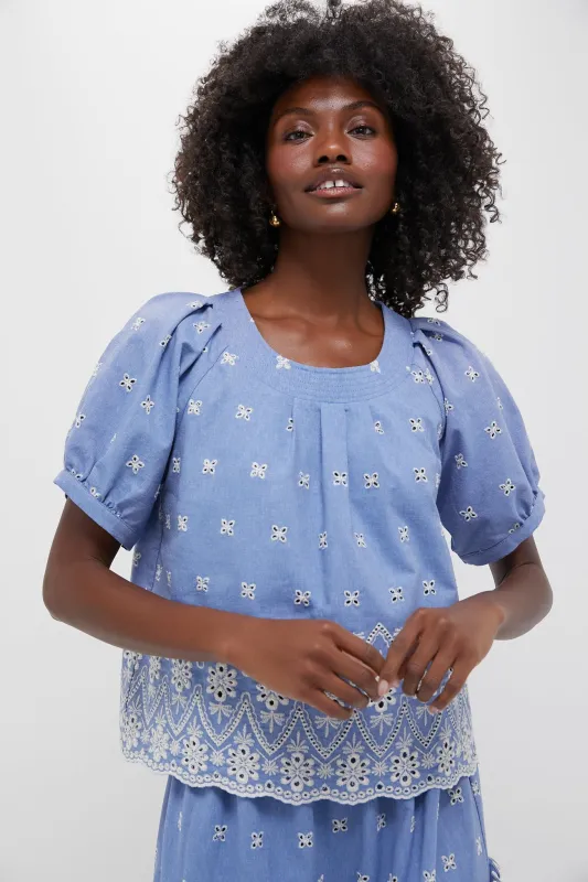 Chambray Embroidered Fontalina Blouse made by Tuckernuck