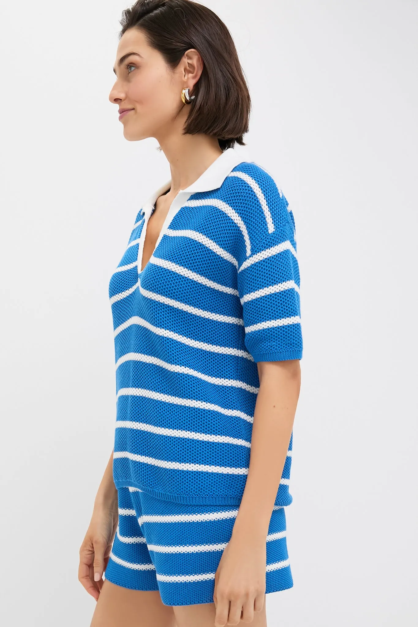 Royal Blue and White Fjord Knit Polo sold by Tuckernuck product image thumbnail 3