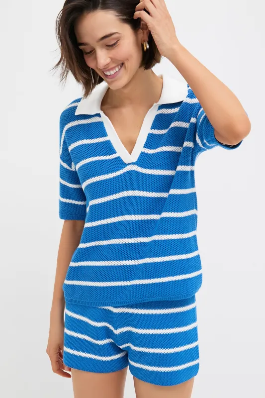 Royal Blue and White Fjord Knit Polo sold by Tuckernuck