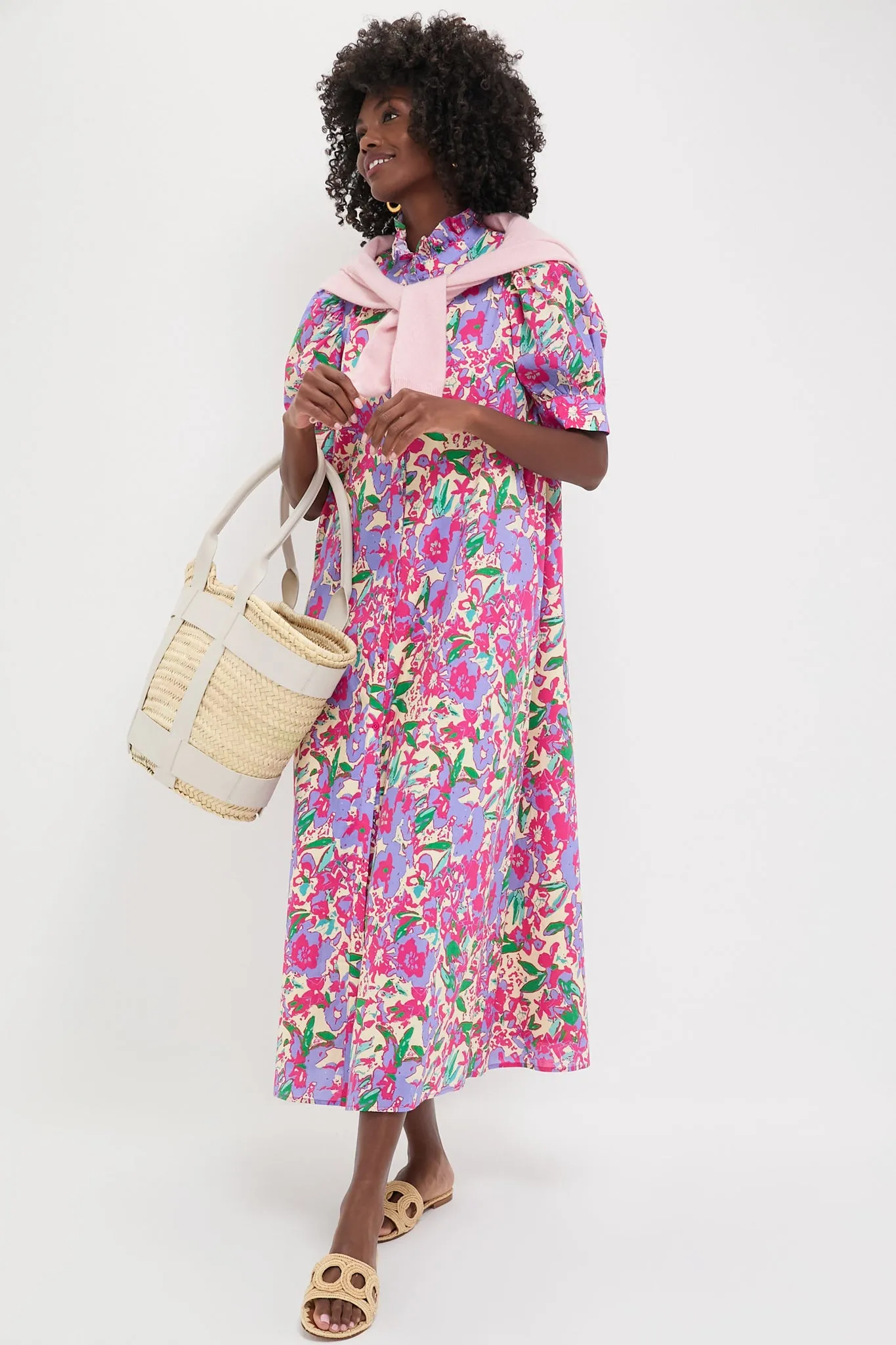 Magenta Multi Floral Ruffle Collar Louisa Maxi Dress sold by Tuckernuck product image thumbnail 3