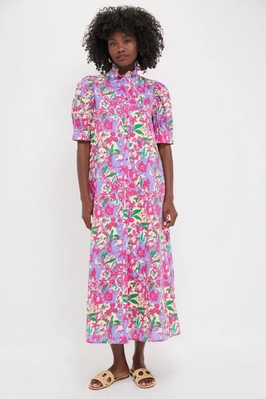 Magenta Multi Floral Ruffle Collar Louisa Maxi Dress sold by Tuckernuck