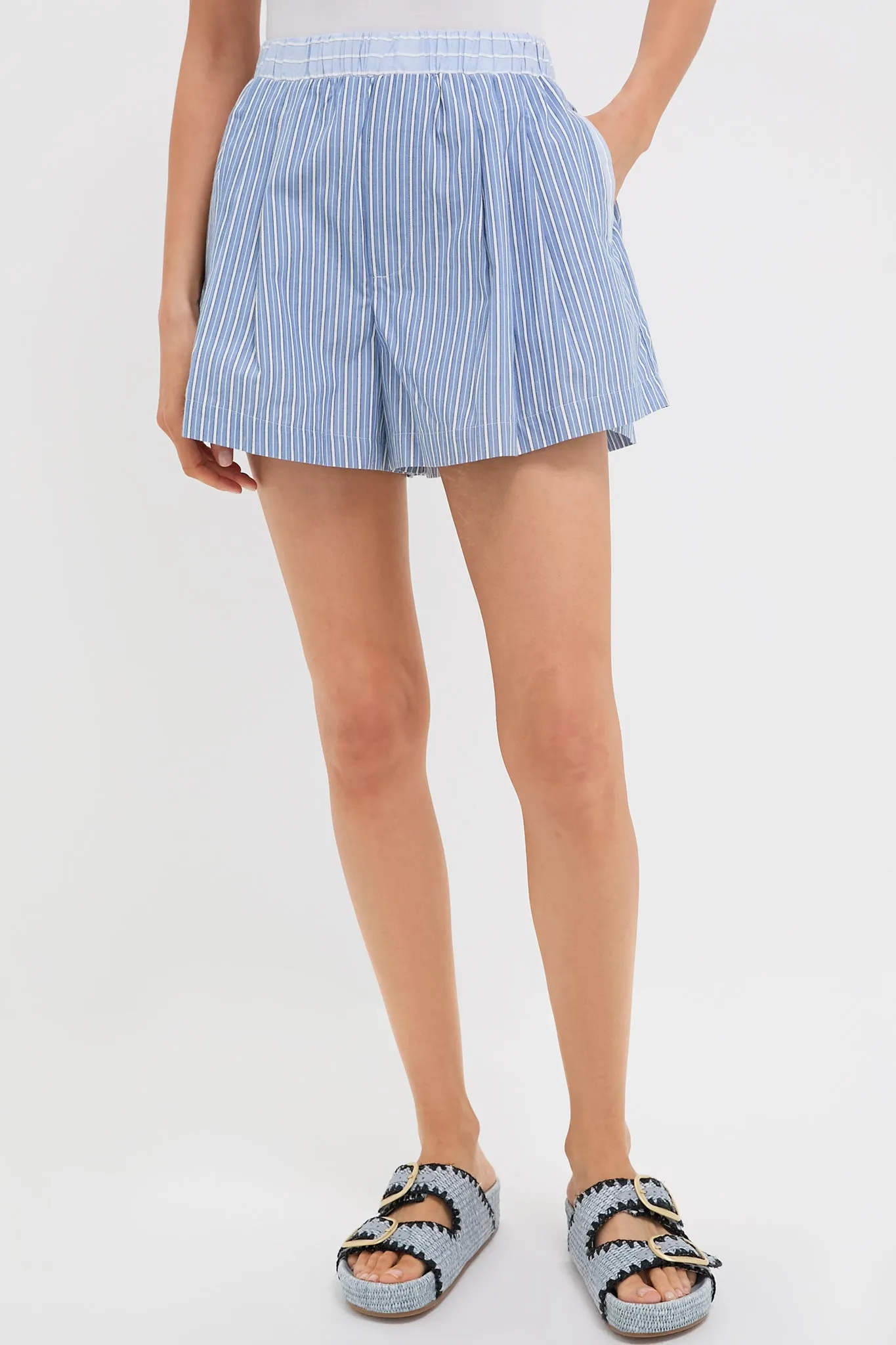 Blue Helmi Striped Shirting Pleat Short sold by Tuckernuck