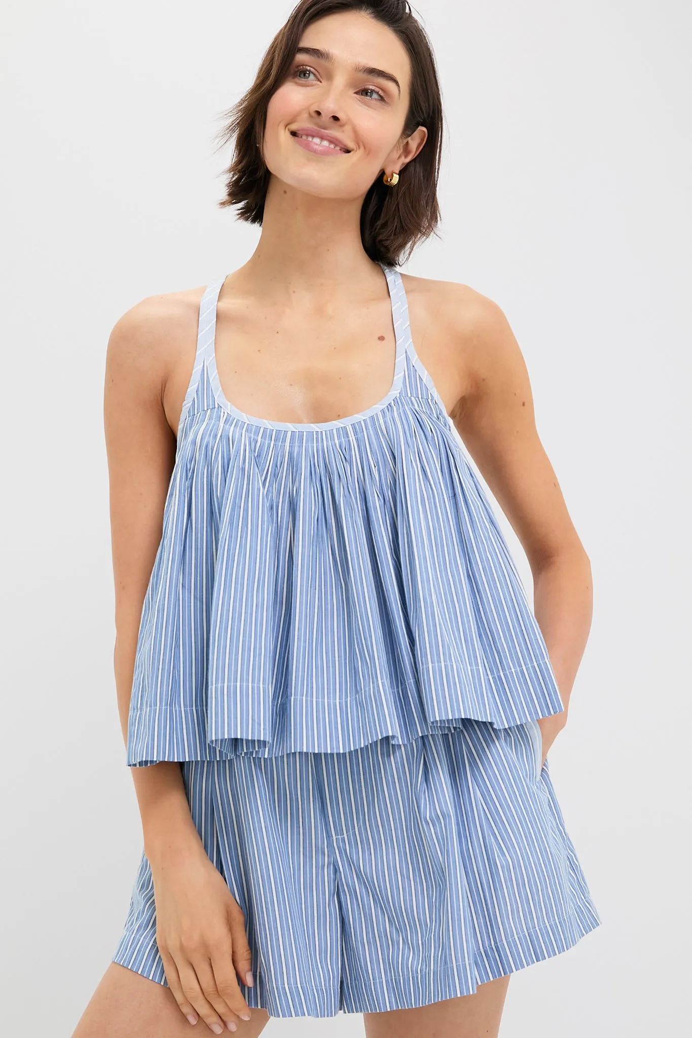 Blue Helmi Striped Shirting Tank Top sold by Tuckernuck