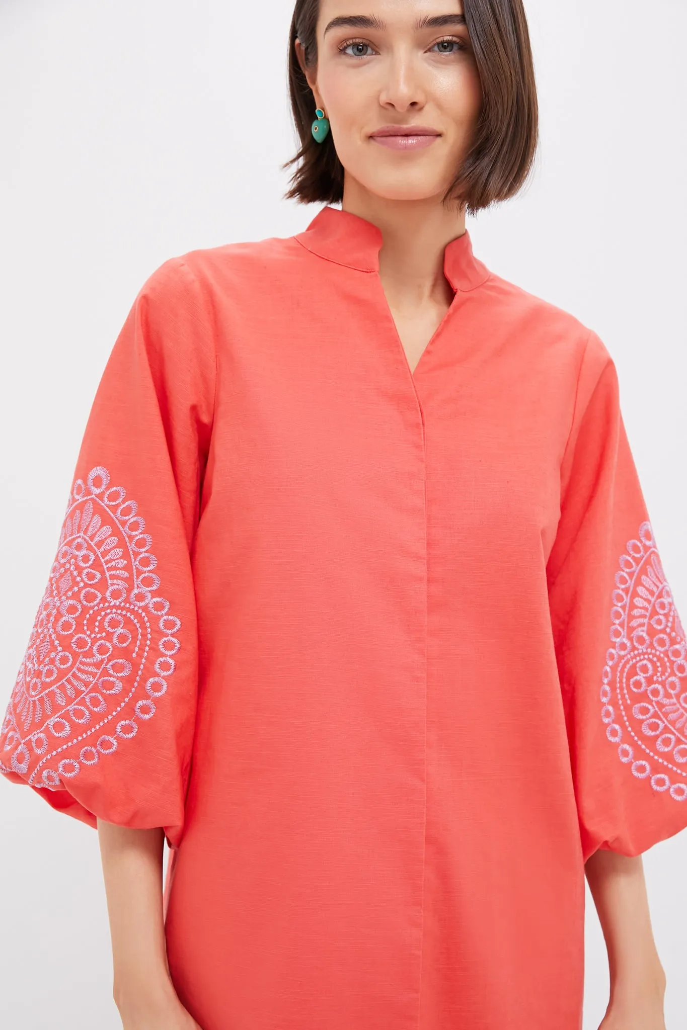 Coral with Lavender Embroidery Mini Wisteria Caftan sold by Tuckernuck product image thumbnail 5