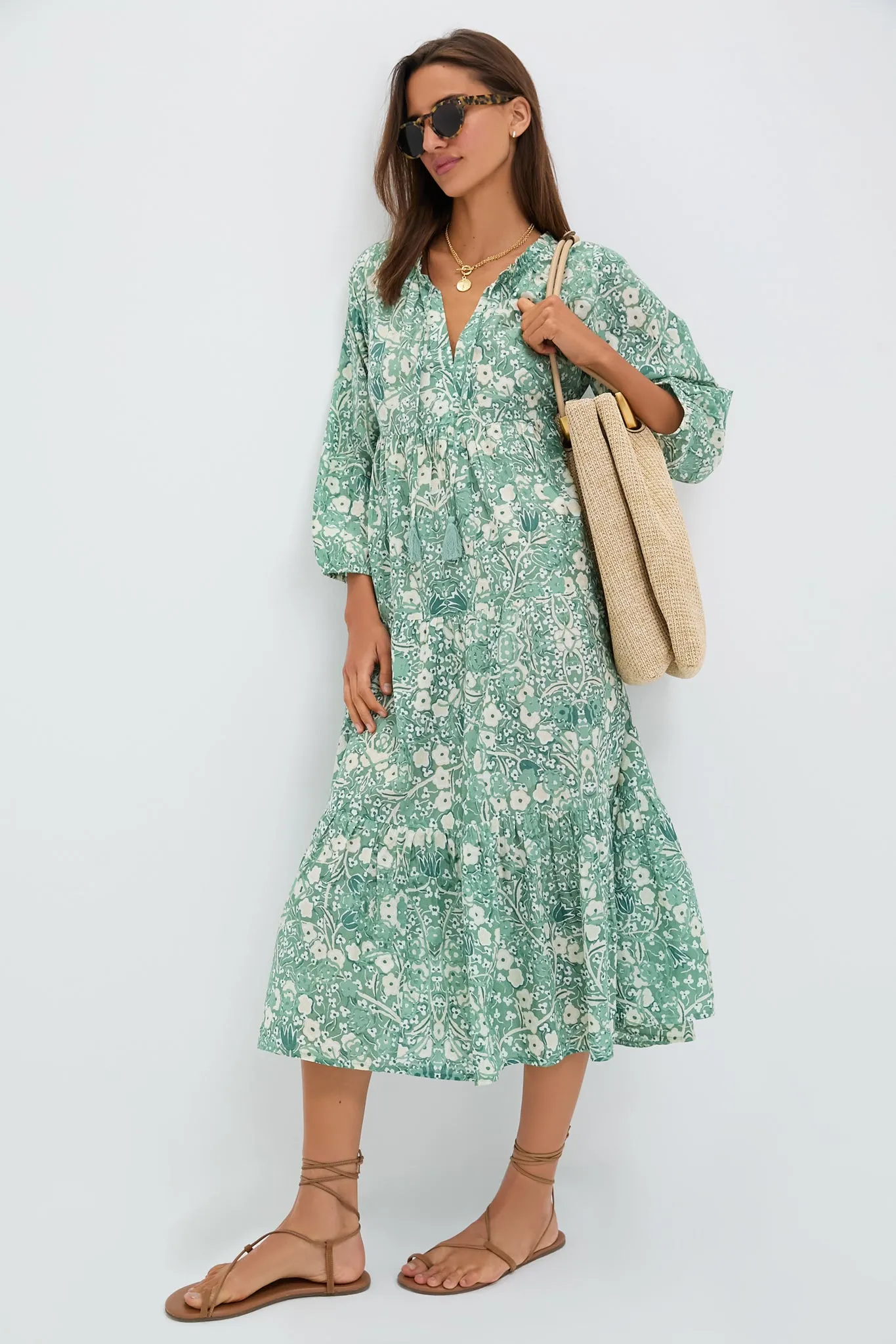 Misty Jade Blossom Long Sleeve Salty Paloma Caftan sold by Tuckernuck product image thumbnail 2