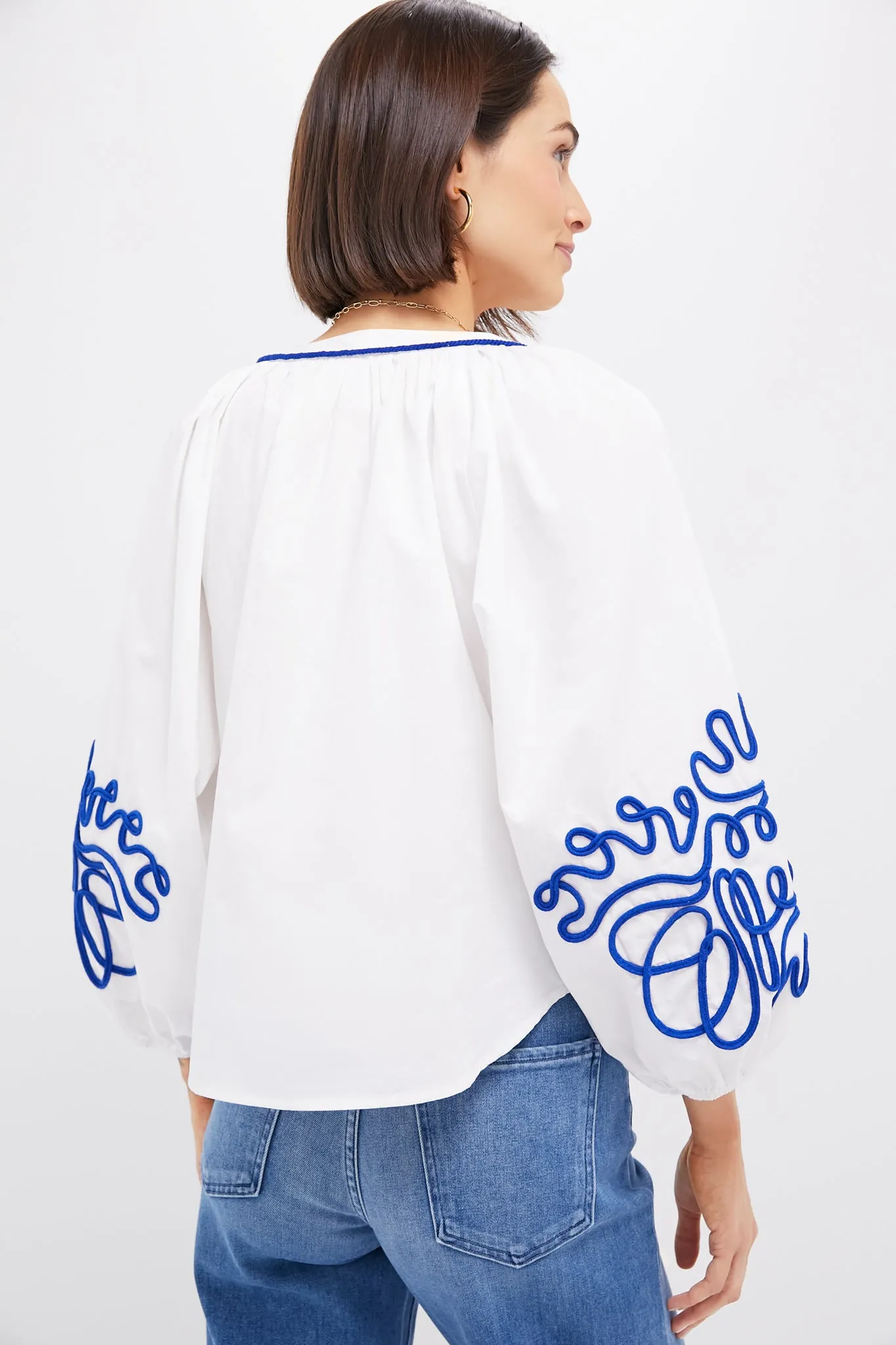 White & Royal Blue Soutache Stella Blouse sold by Tuckernuck product image thumbnail 4