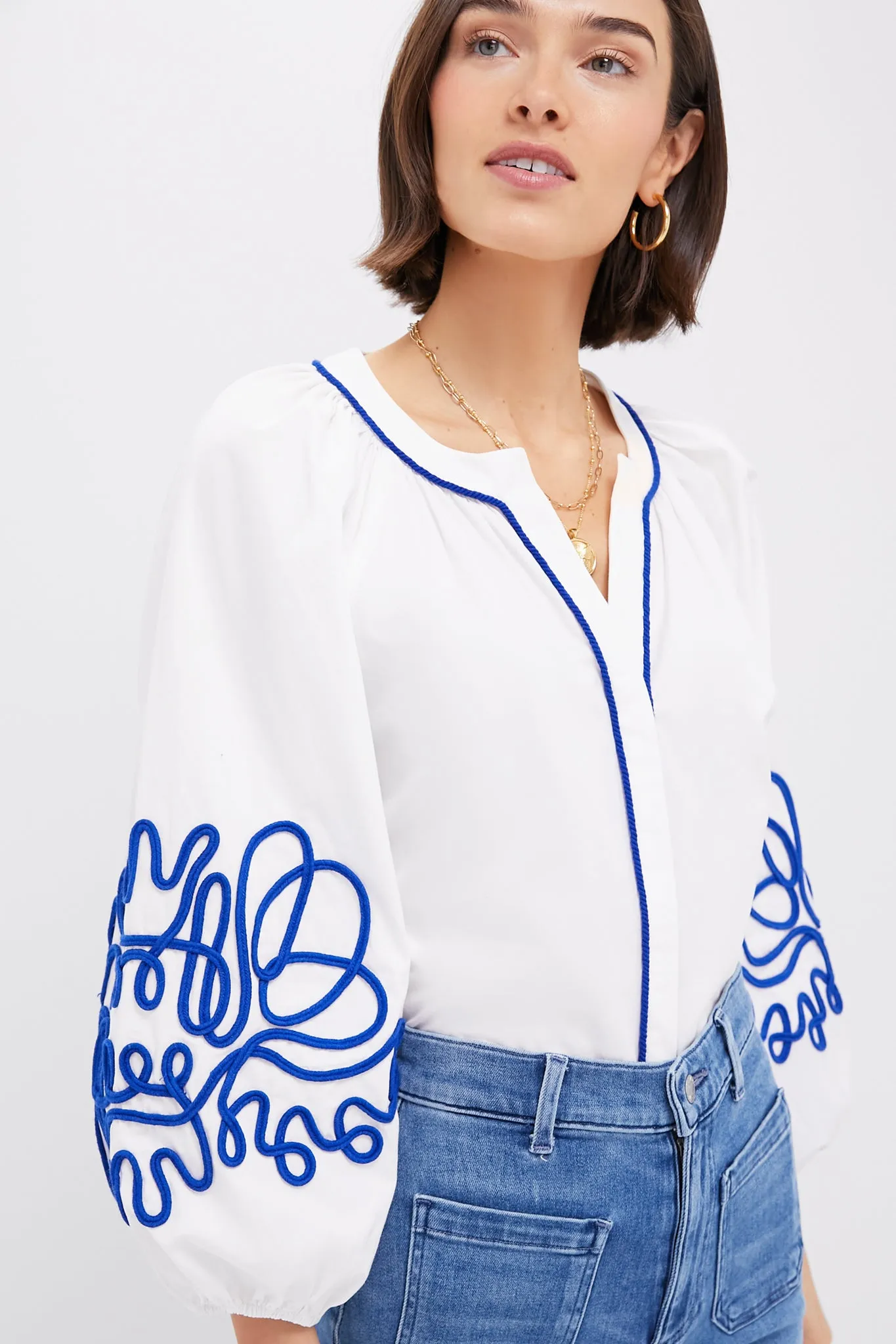 White & Royal Blue Soutache Stella Blouse sold by Tuckernuck product image thumbnail 5