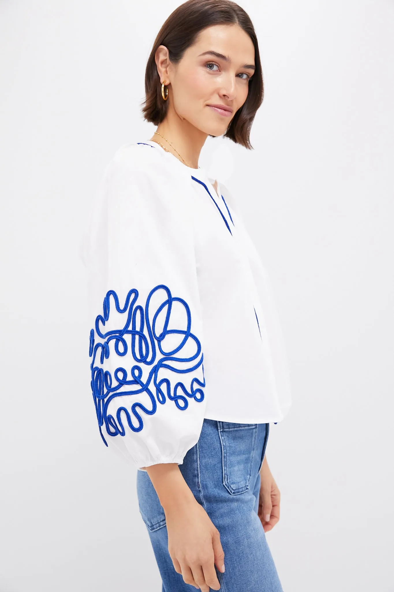 White & Royal Blue Soutache Stella Blouse sold by Tuckernuck product image thumbnail 3