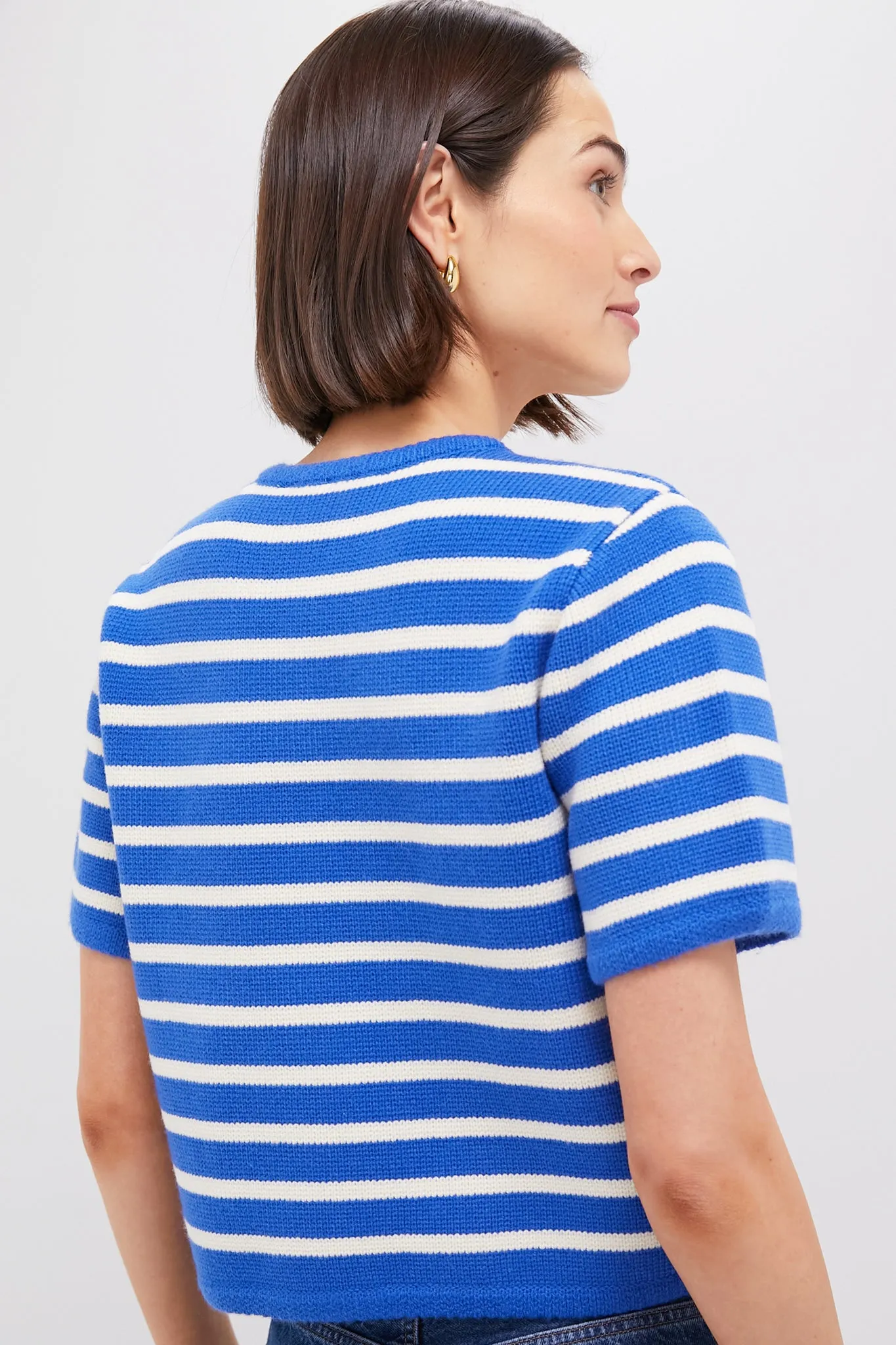 Blue & White Striped Short Sleeve Anna Cardigan sold by Tuckernuck product image thumbnail 4