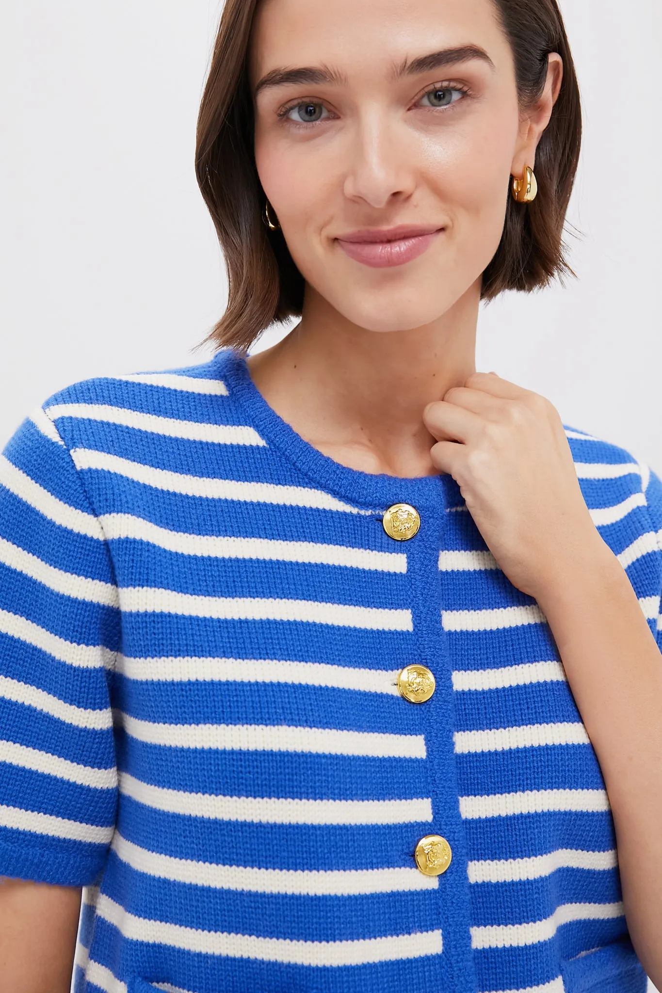 Blue & White Striped Short Sleeve Anna Cardigan sold by Tuckernuck product image thumbnail 5