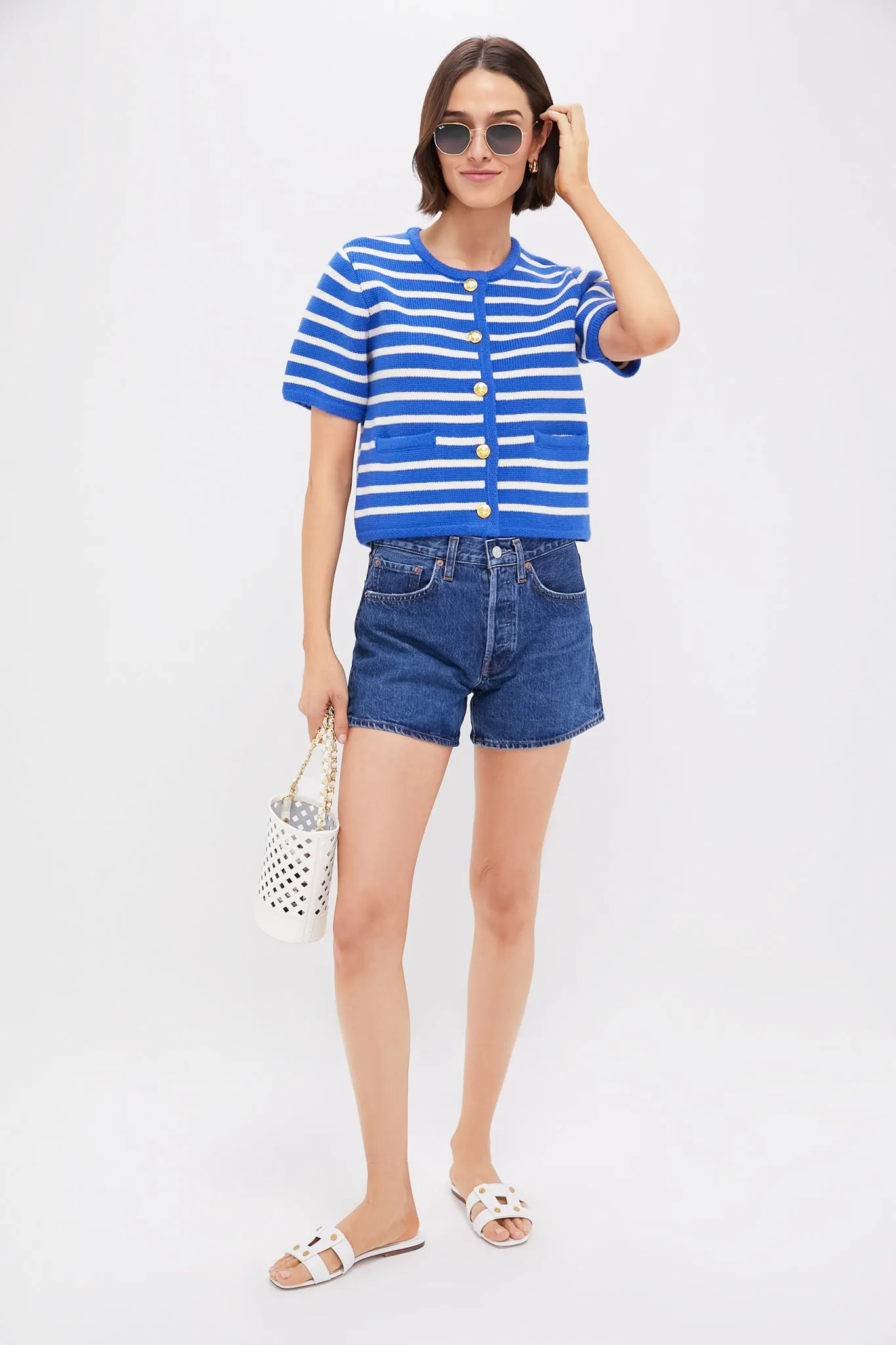 Blue & White Striped Short Sleeve Anna Cardigan sold by Tuckernuck product image thumbnail 2