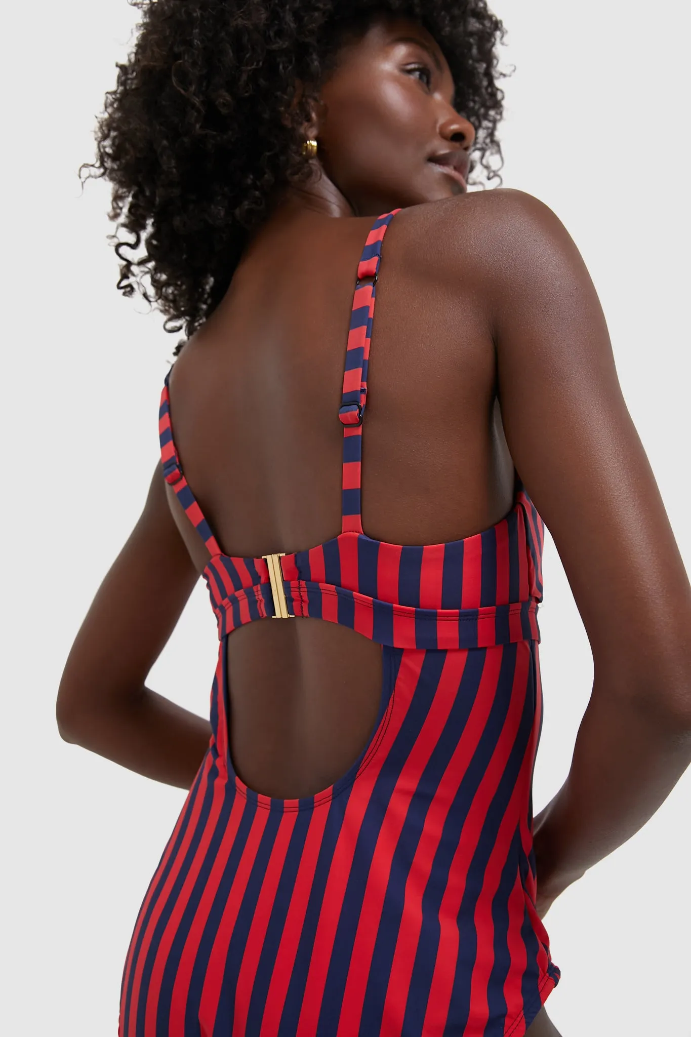 Hot Pepper and Navy Striped Dreamsculpt Push-Up Plunge One Piece sold by Tuckernuck product image thumbnail 5