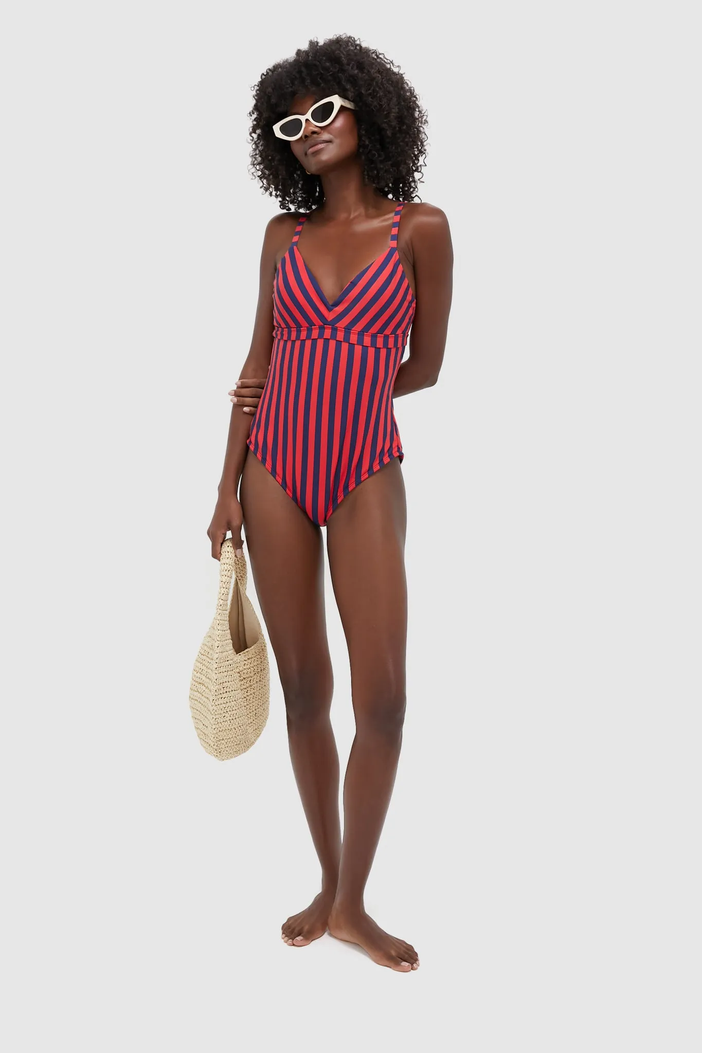 Hot Pepper and Navy Striped Dreamsculpt Push-Up Plunge One Piece sold by Tuckernuck product image thumbnail 2