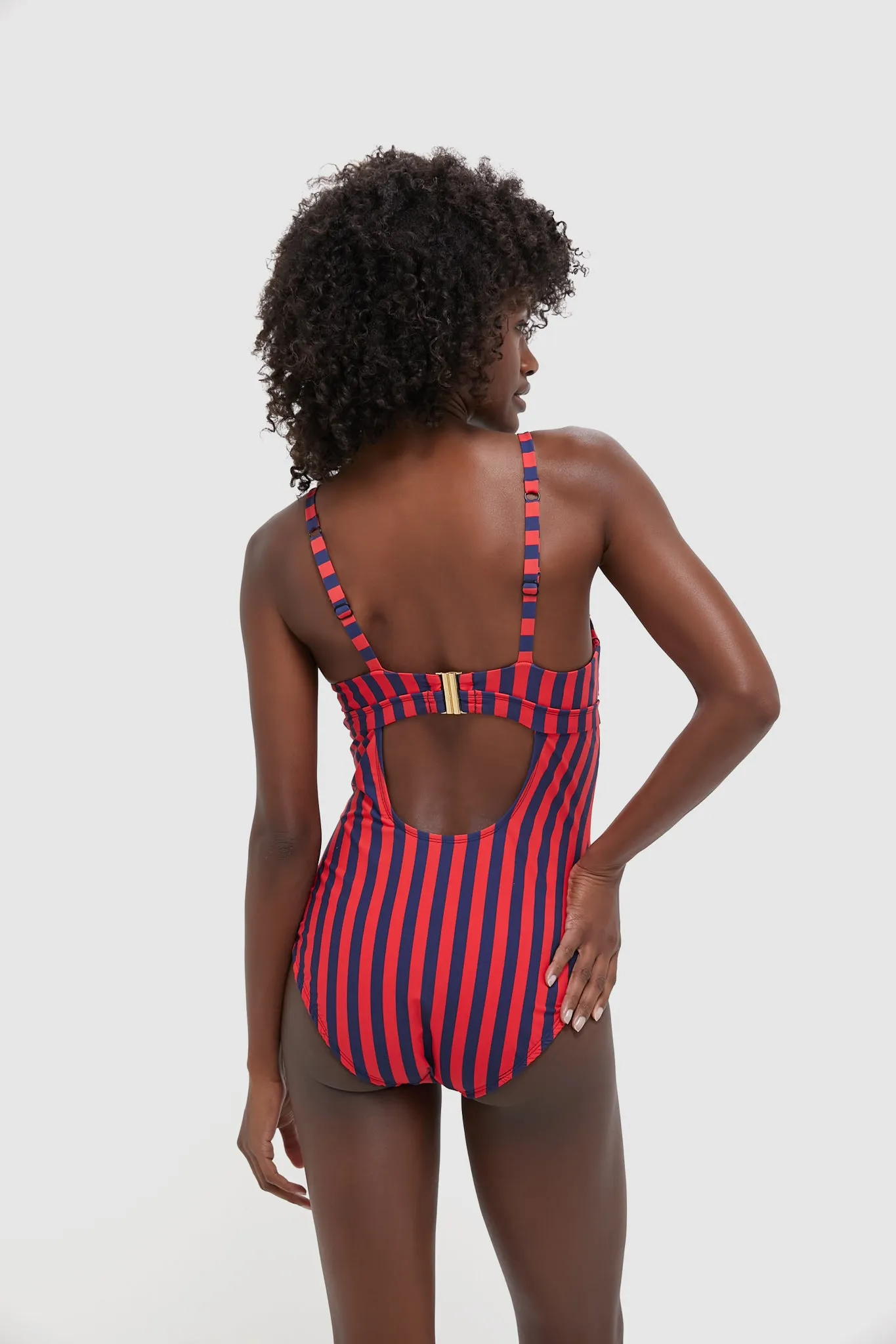 Hot Pepper and Navy Striped Dreamsculpt Push-Up Plunge One Piece sold by Tuckernuck product image thumbnail 4