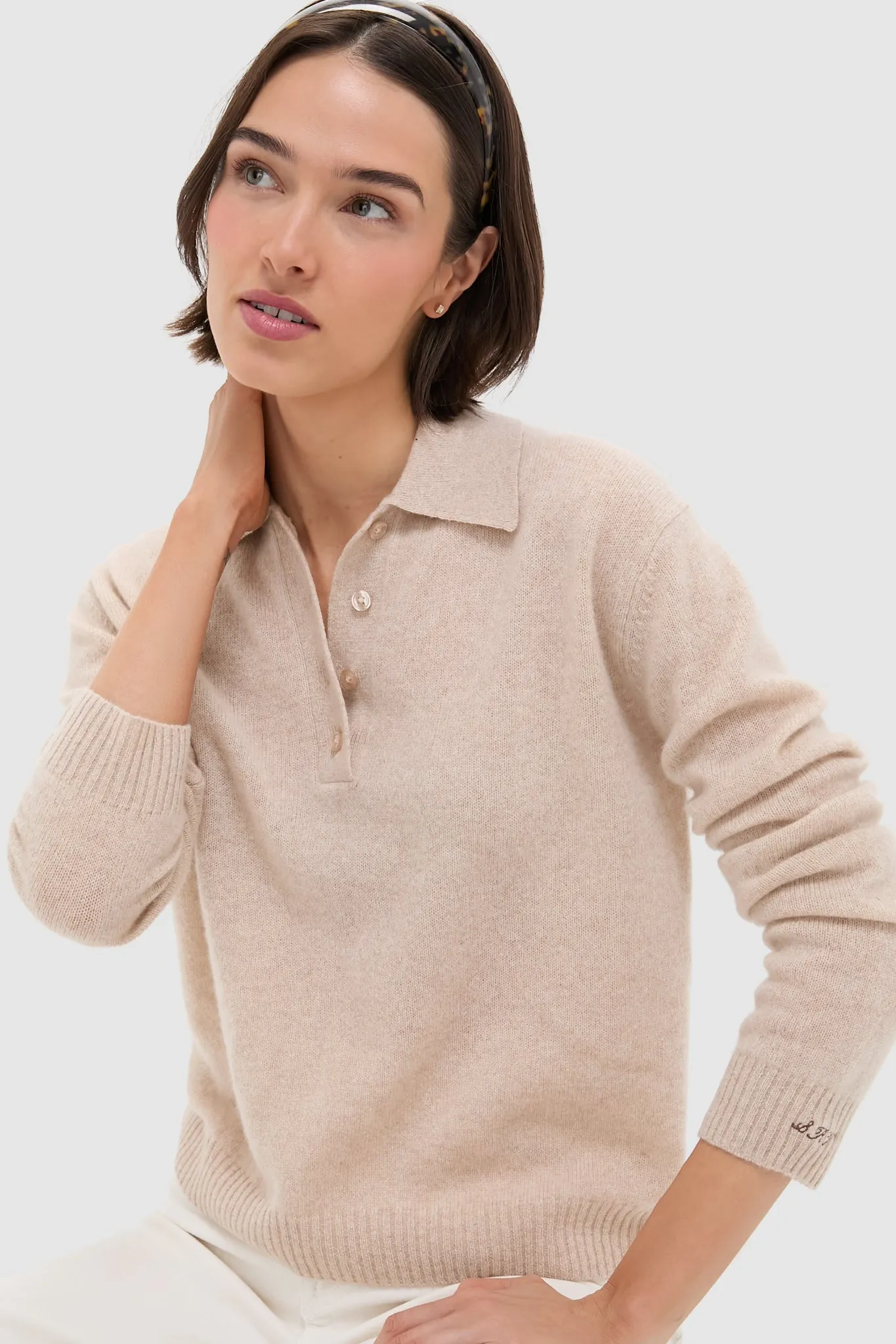 Sandstone Cashmere Cassidy Polo Sweater sold by Tuckernuck