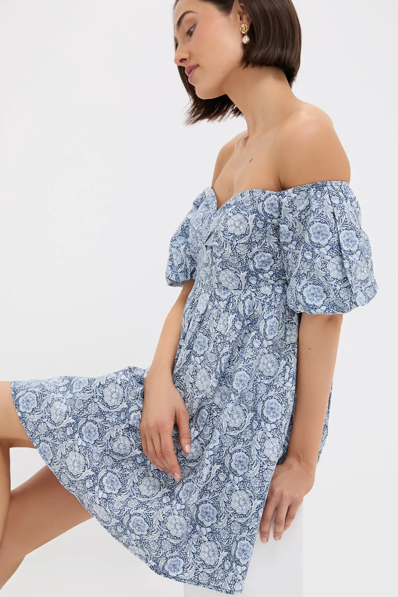 Blue Medallion Floral Olympia Mini Dress sold by Tuckernuck product image thumbnail 5