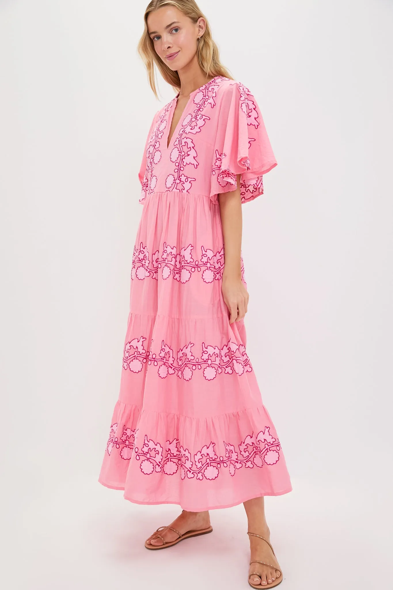 Tangier Pink Flirty V Neck Maxi Dress sold by Tuckernuck