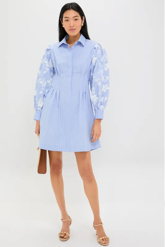 Blue Stripe Embroidery Mini Corinne Dress sold by Tuckernuck