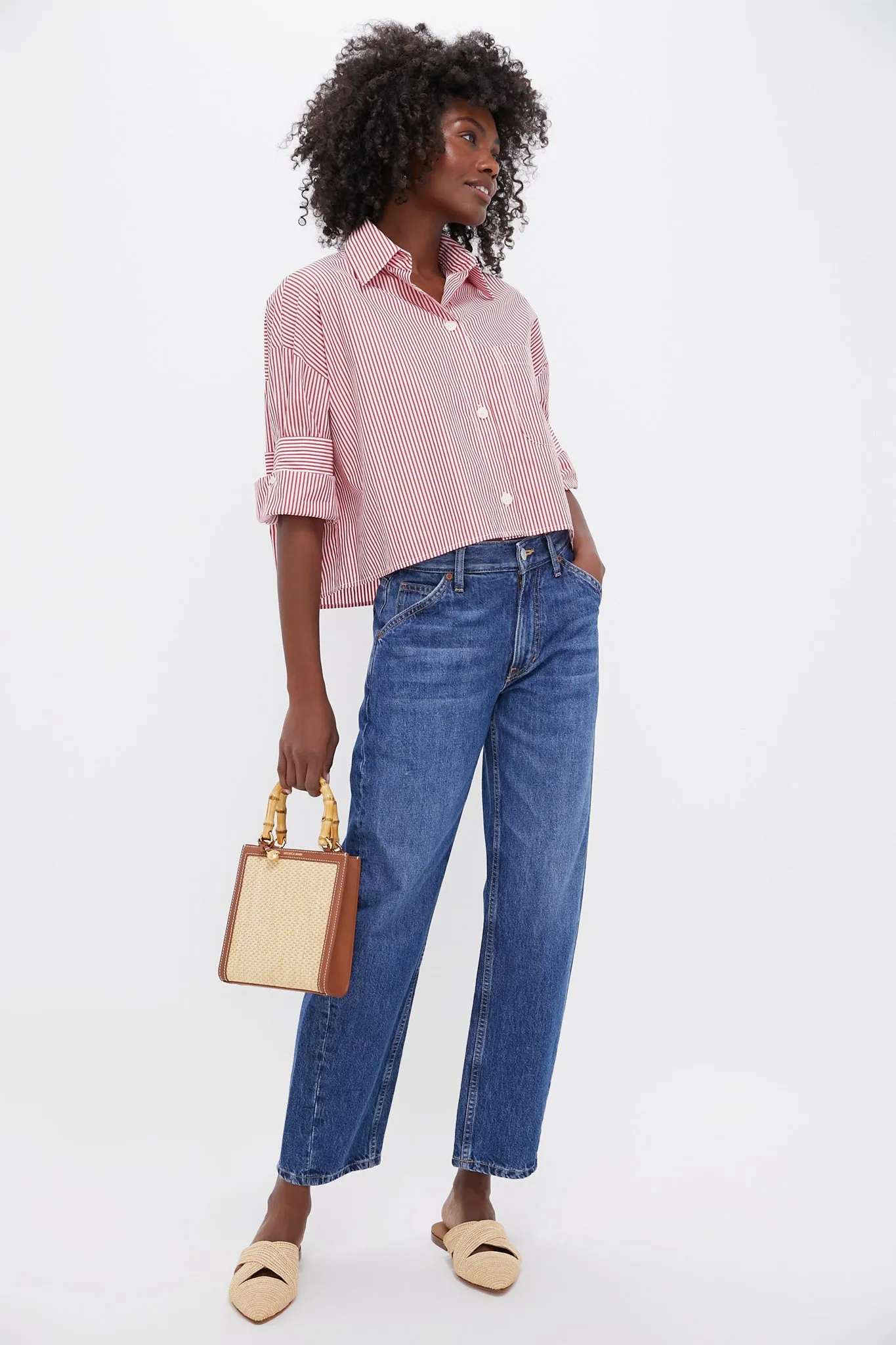 Beige and Hazelwood Small Raffia Bamboo Shopper sold by Tuckernuck product image thumbnail 3