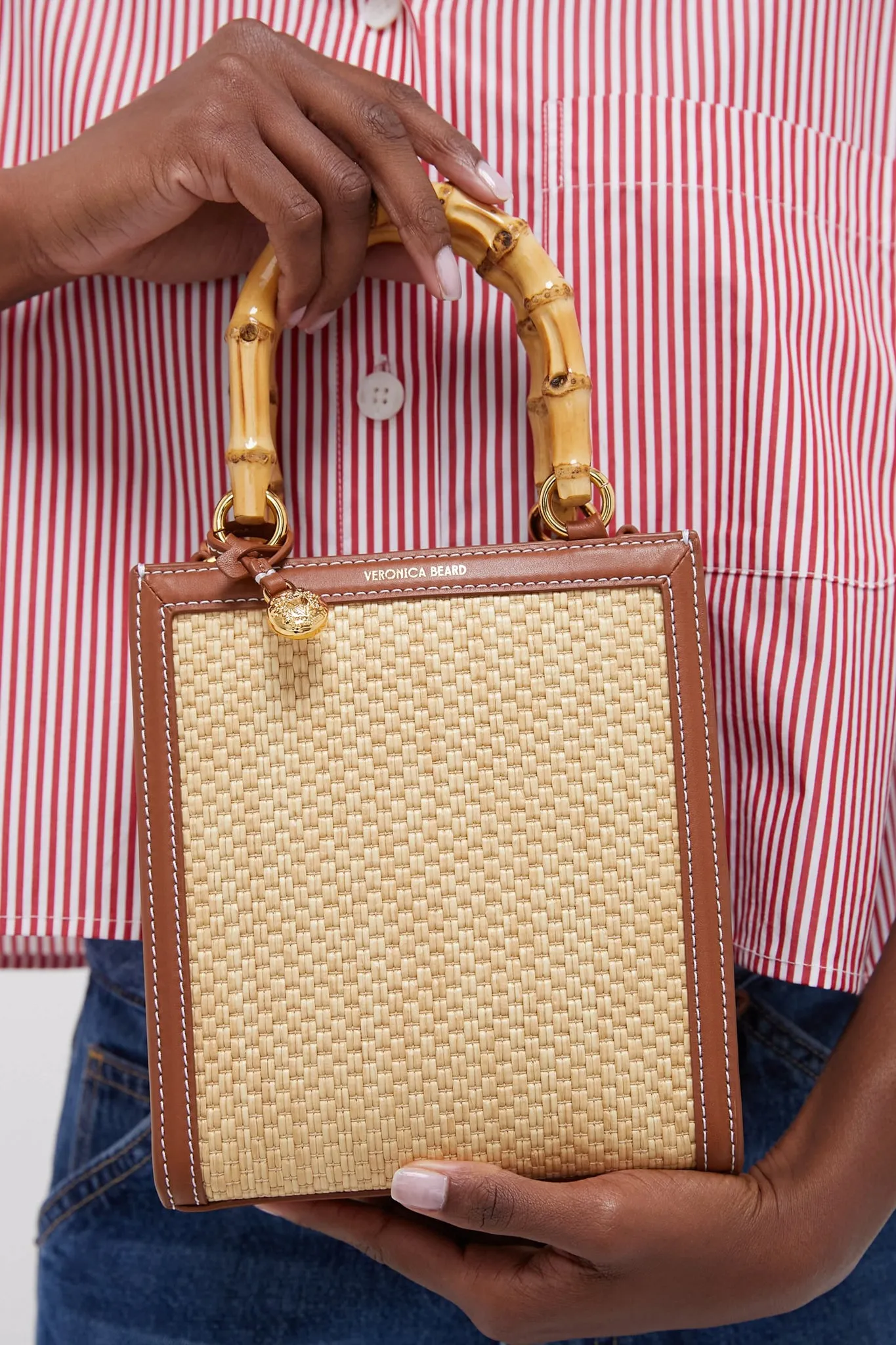 Beige and Hazelwood Small Raffia Bamboo Shopper sold by Tuckernuck product image thumbnail 2
