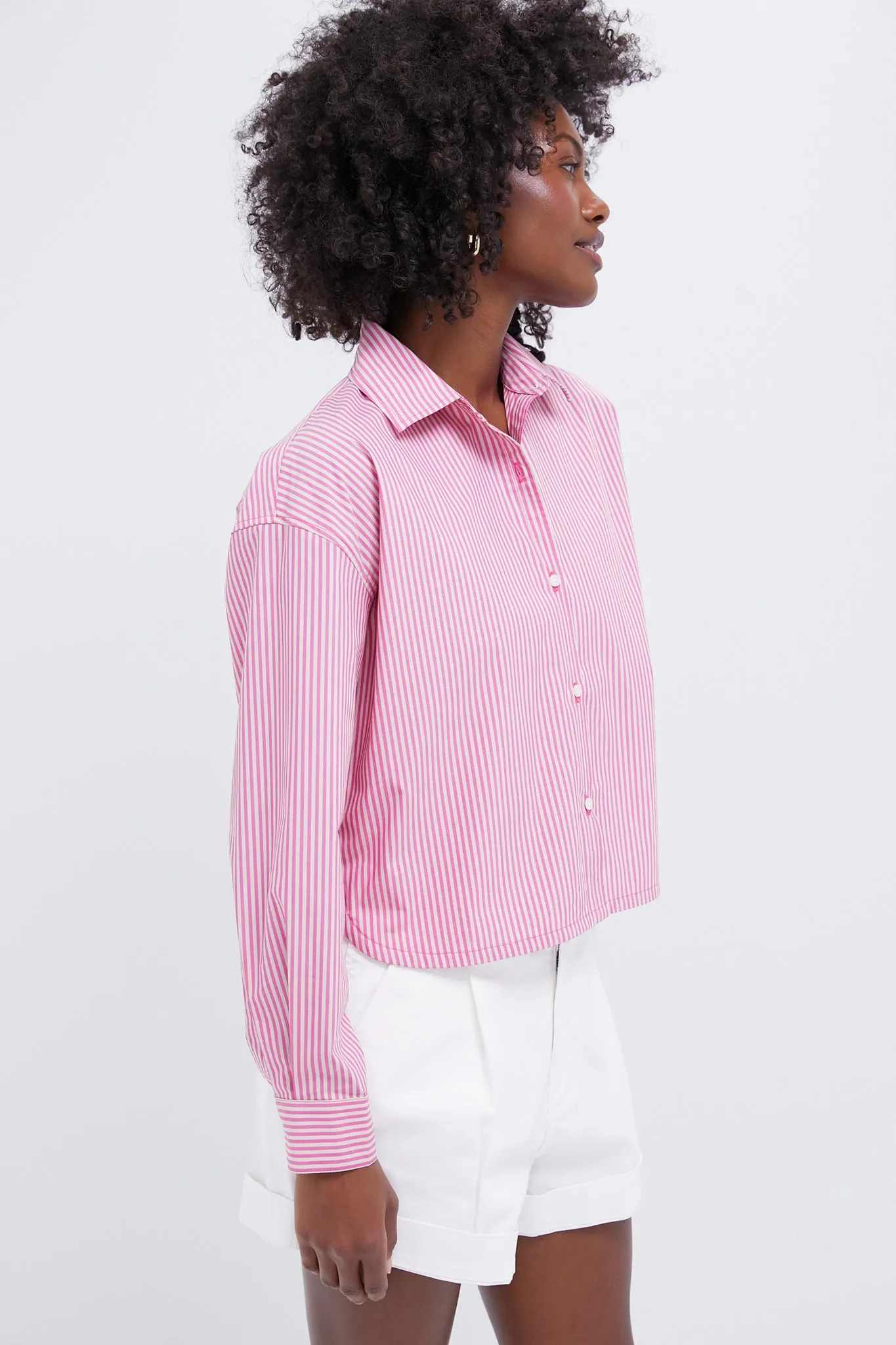 Pink and Khaki Stripe Cropped Jasper Button Down sold by Tuckernuck product image thumbnail 4