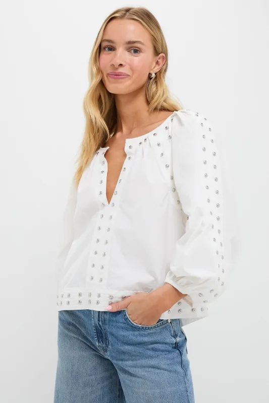 White The Bodega Top with Studs sold by Tuckernuck