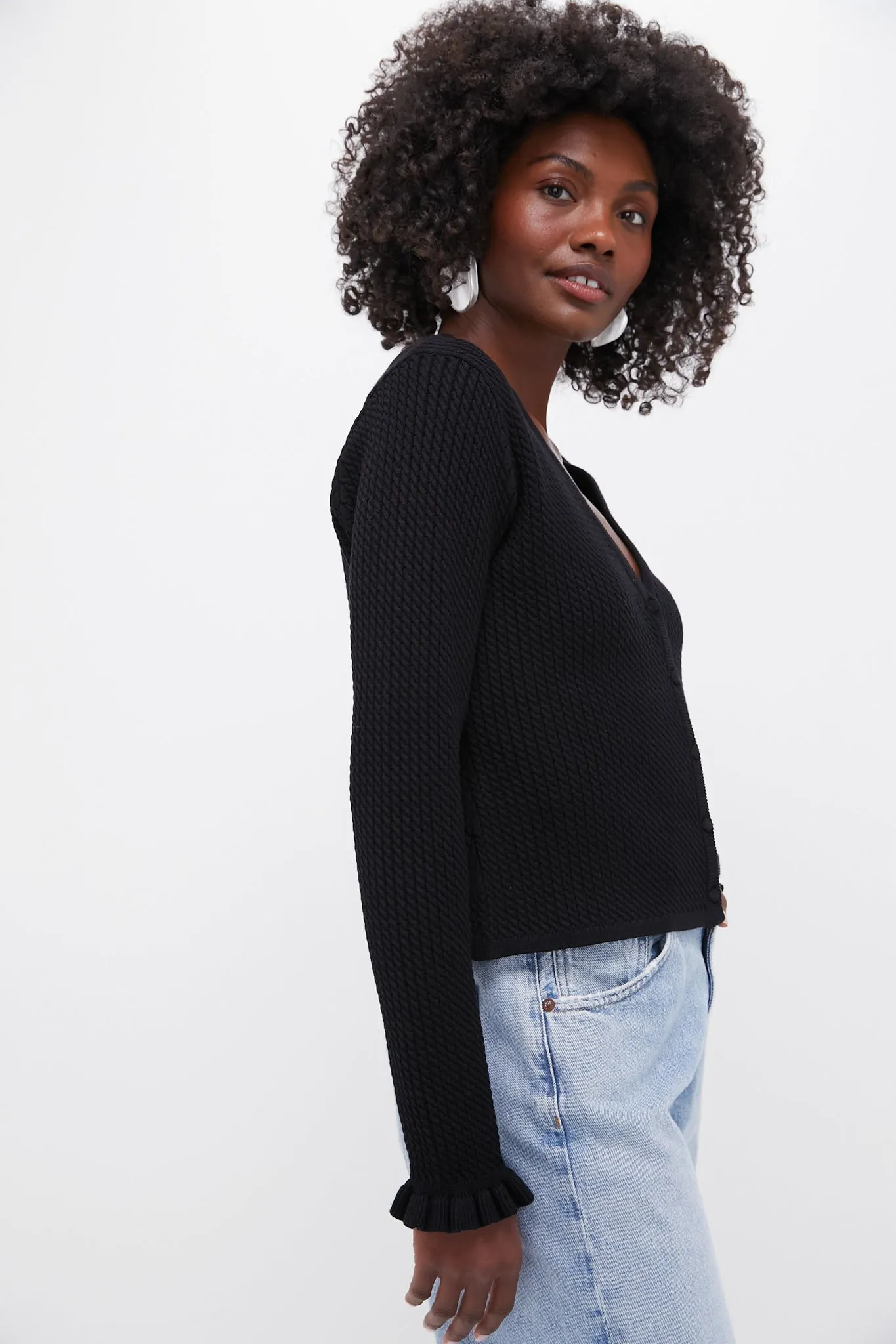 Black Cable Knit Emma Cardigan sold by Tuckernuck product image thumbnail 3