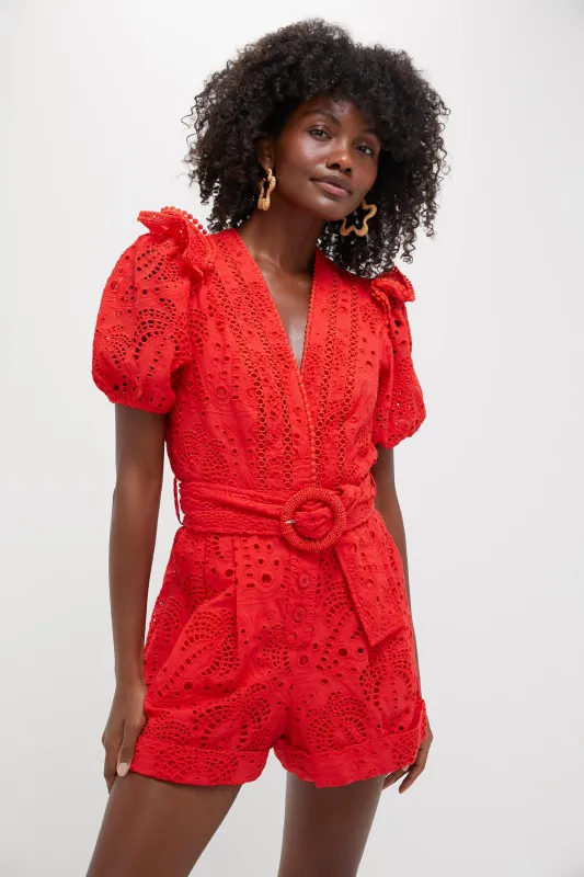 Red Eyelets Romper sold by Tuckernuck