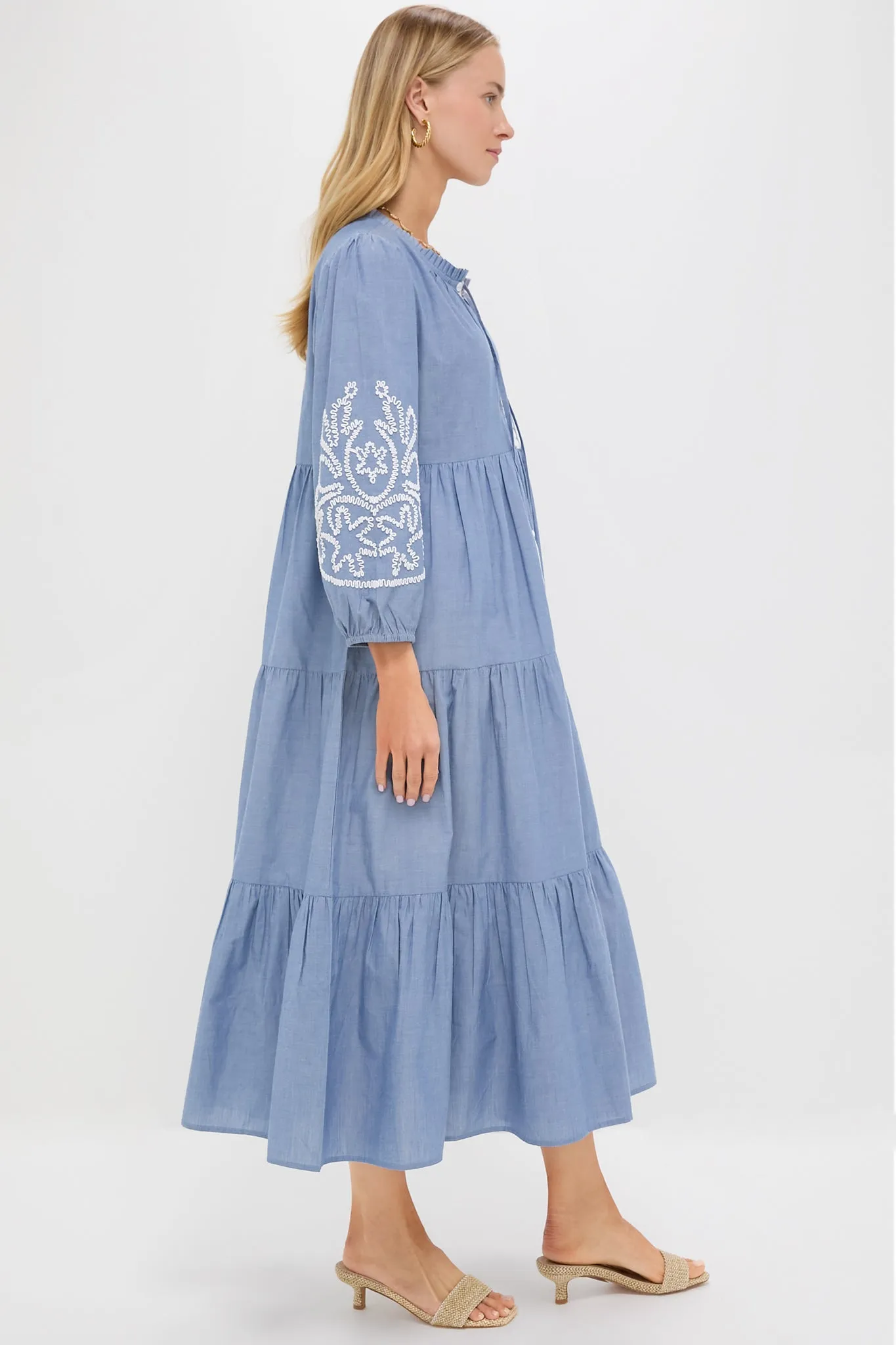 Embroidered Chambray Long Sleeve Salty Paloma Caftan sold by Tuckernuck product image thumbnail 3