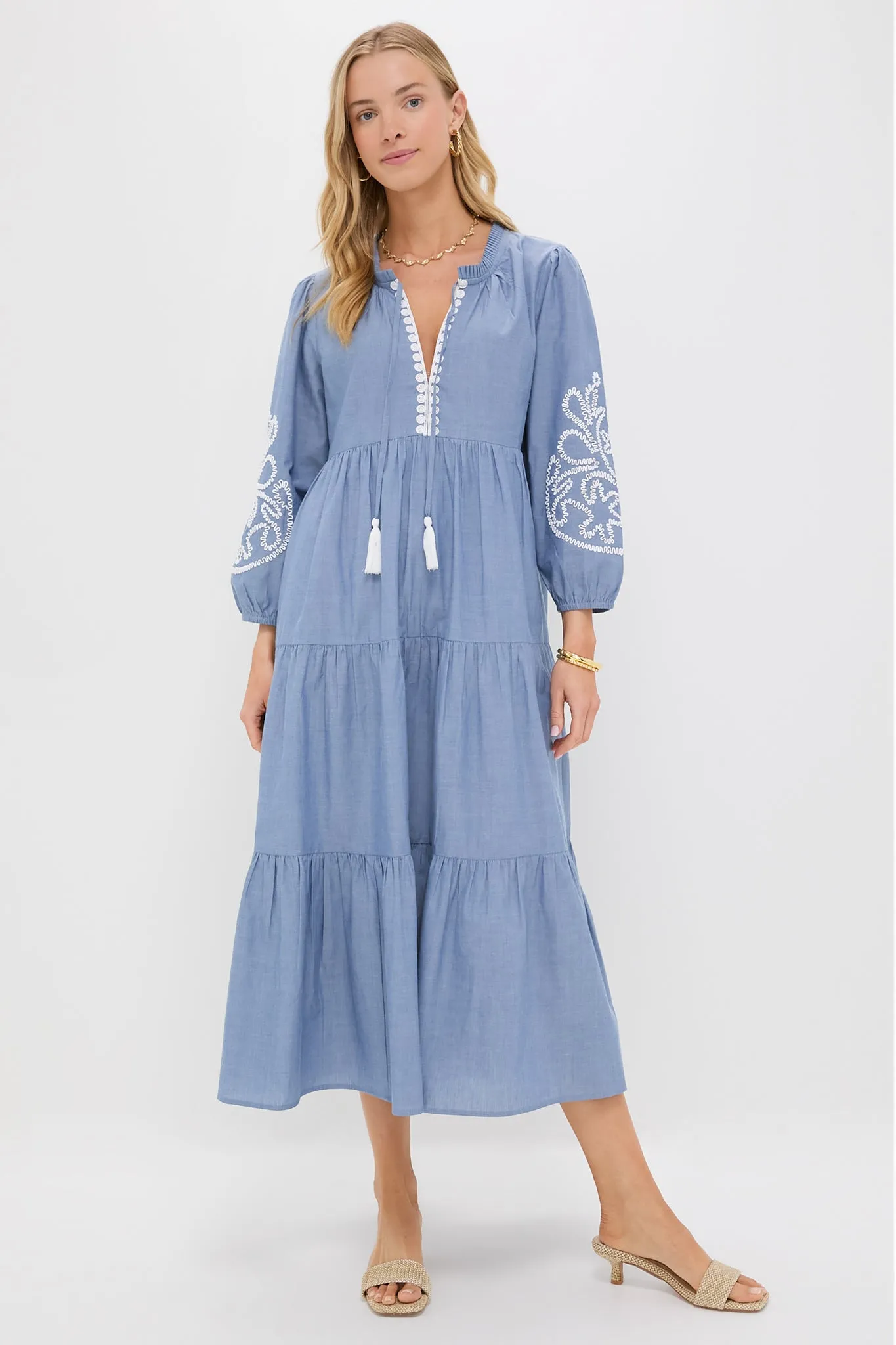 Embroidered Chambray Long Sleeve Salty Paloma Caftan sold by Tuckernuck