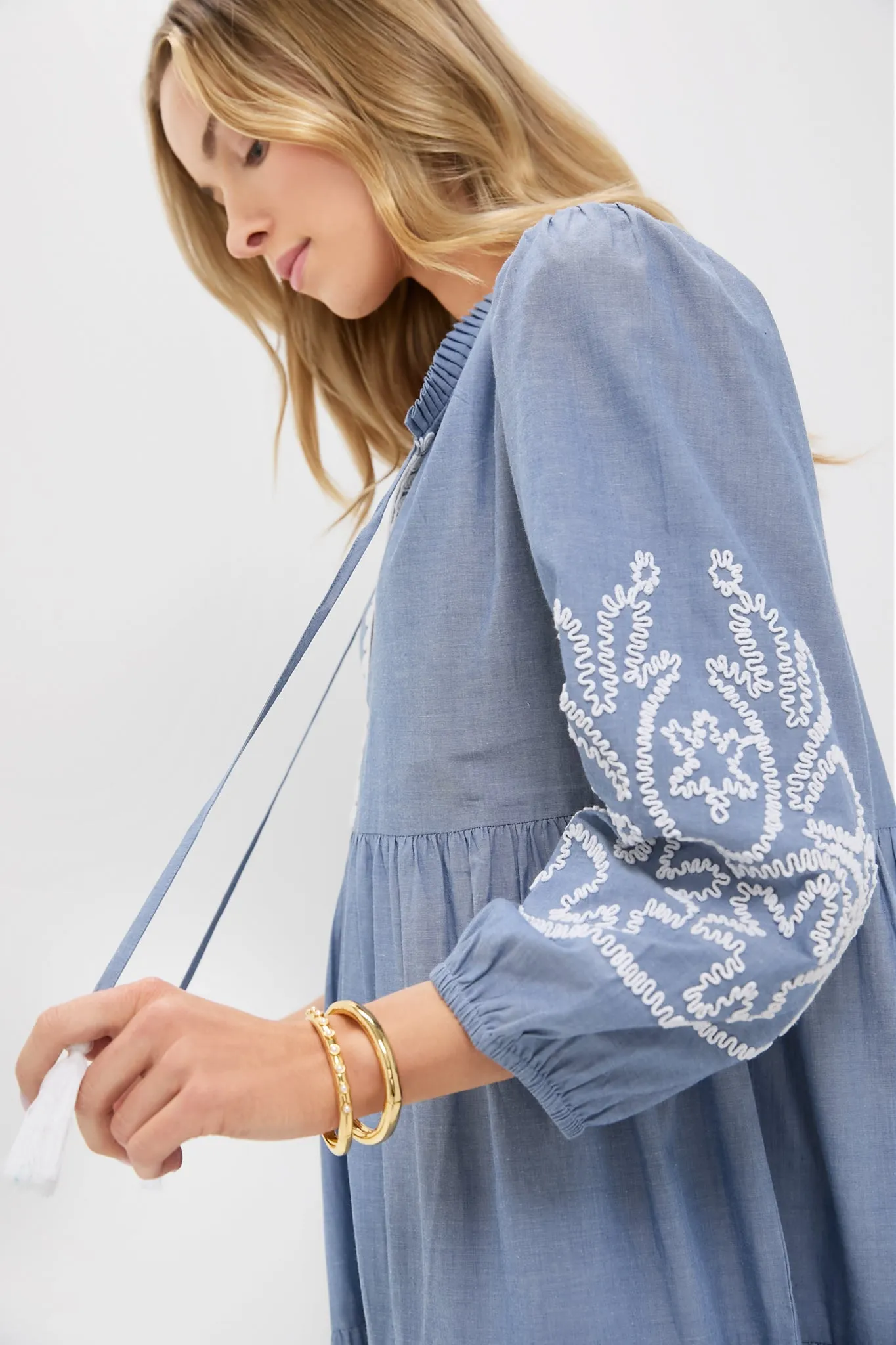 Embroidered Chambray Long Sleeve Salty Paloma Caftan sold by Tuckernuck product image thumbnail 5