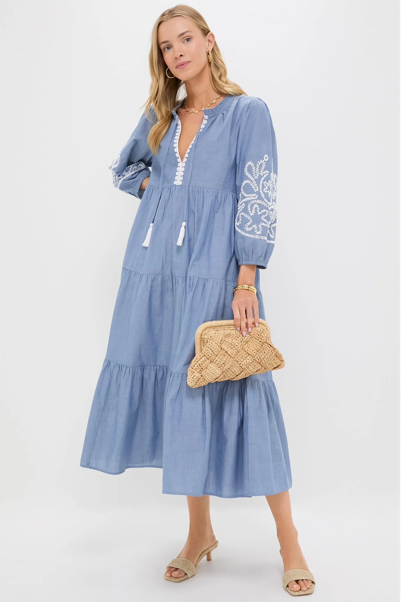 Embroidered Chambray Long Sleeve Salty Paloma Caftan sold by Tuckernuck product image thumbnail 2
