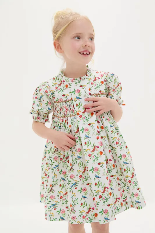 Ivory Bird Floral Carla Hand-Smocked Girls Dress made by Tuckernuck